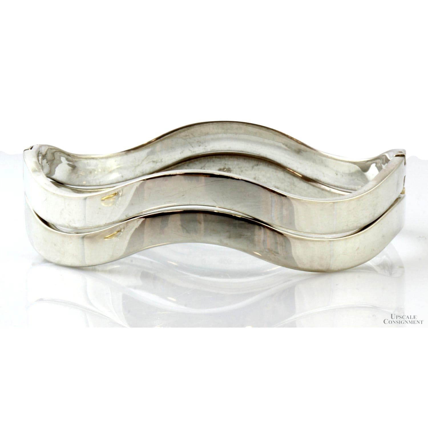 Set/2 Sterling Silver Hinged 6mm(w) Wavy Bangles - 7.25" - Image 1