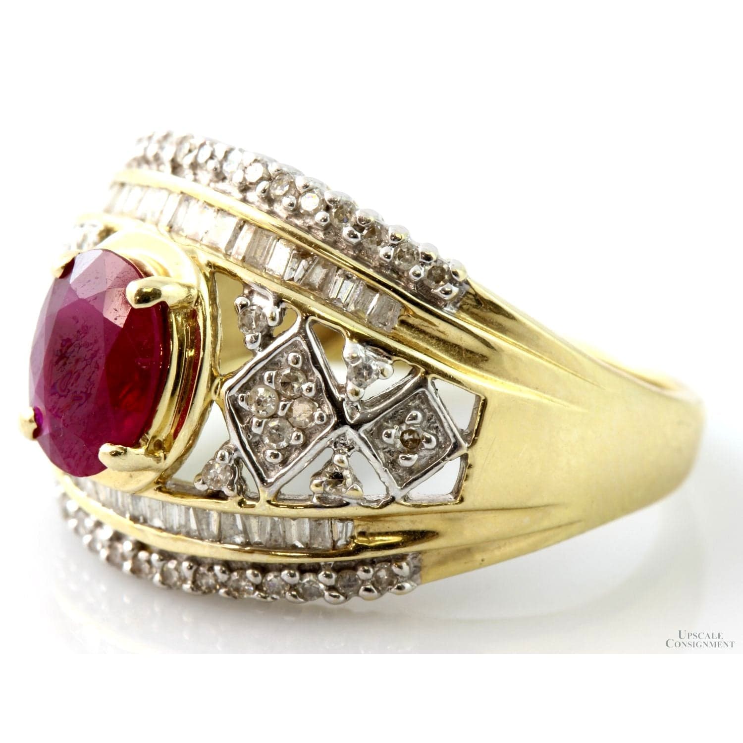 1.57ct Ruby & .56ctw Diamond 14K Yellow & White Gold Ring - Size 8 - Thumbnail 2