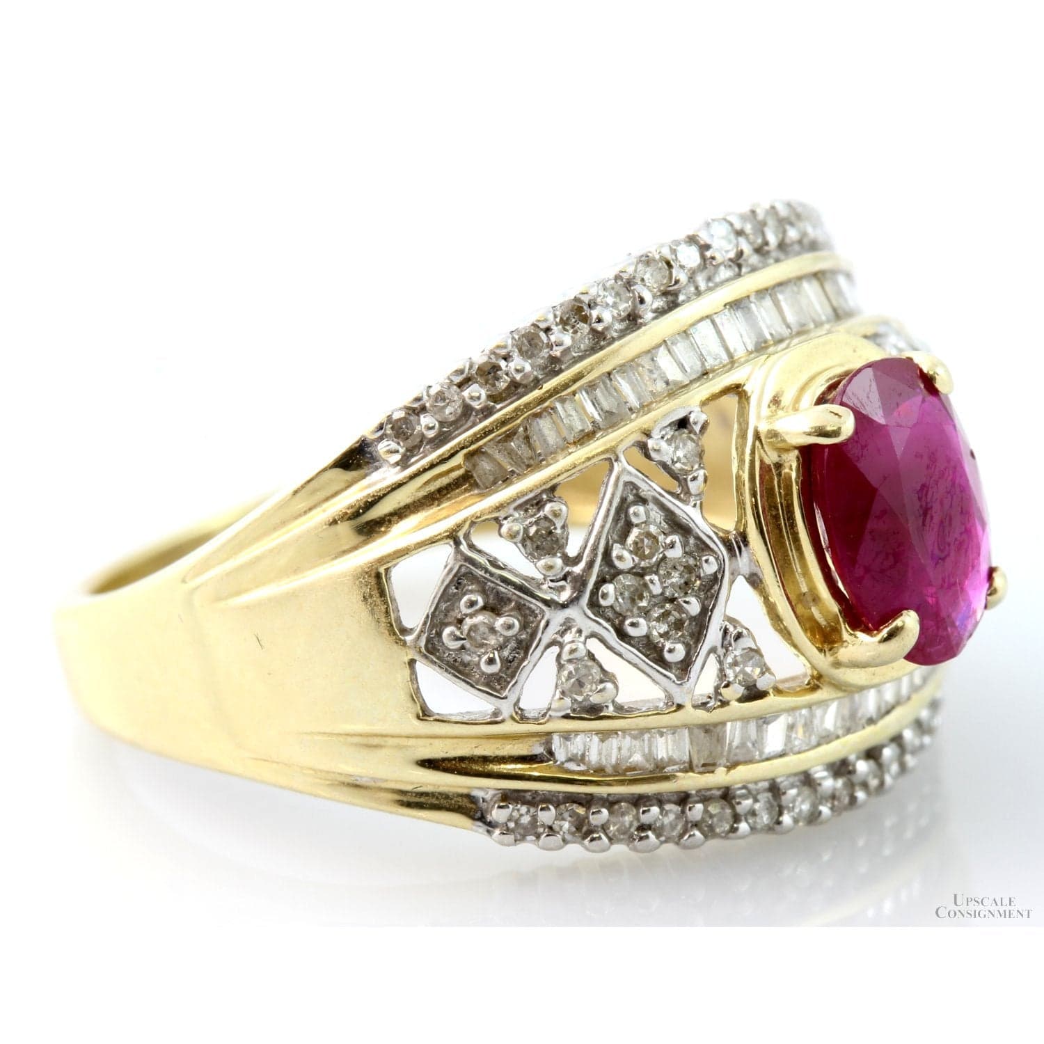 1.57ct Ruby & .56ctw Diamond 14K Yellow & White Gold Ring - Size 8 - Thumbnail 3