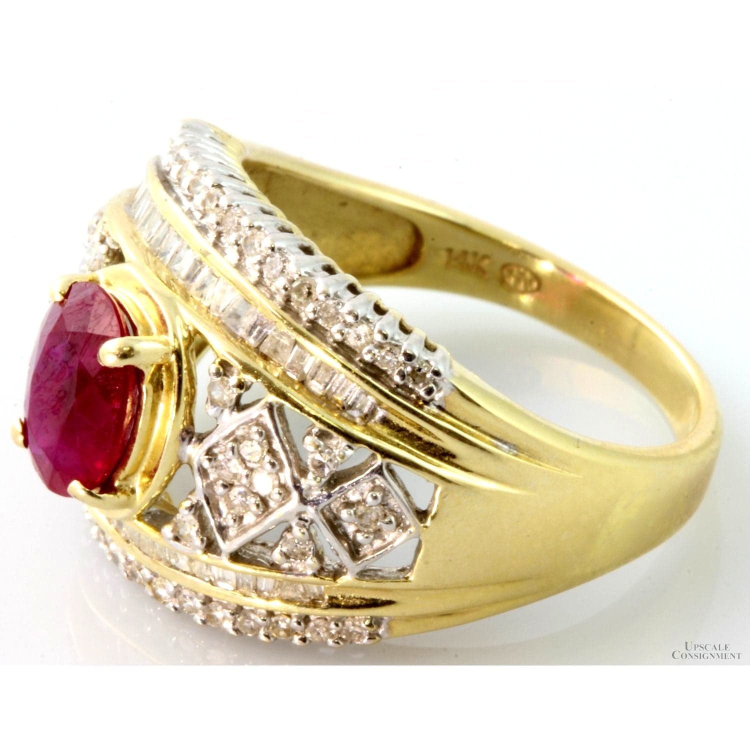 1.57ct Ruby & .56ctw Diamond 14K Yellow & White Gold Ring - Size 8 - Thumbnail 4