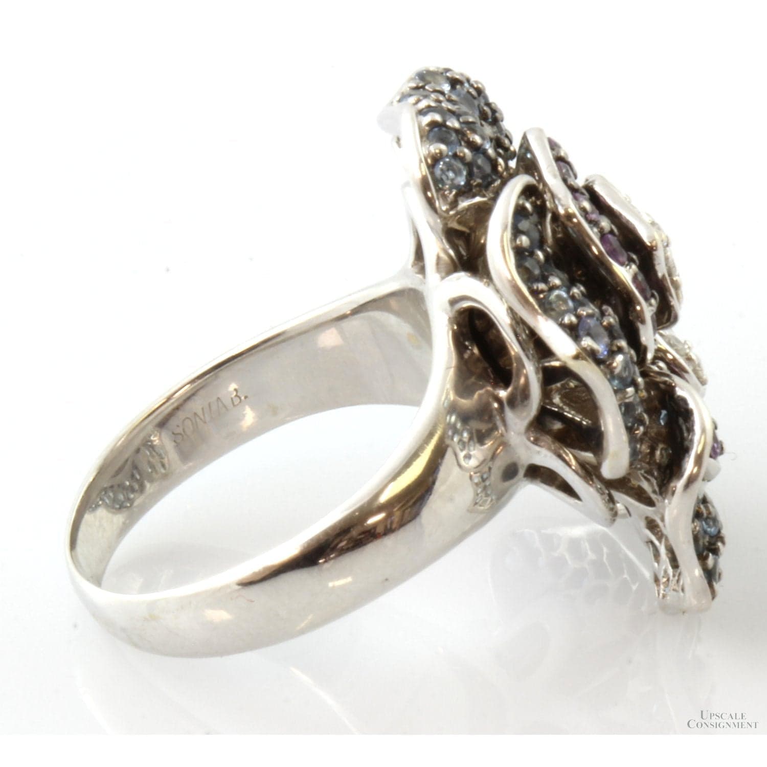 Aquamarine Sapphire Diamond Sonia Bitton Rose 18K Ring - Size 6 - Thumbnail 5