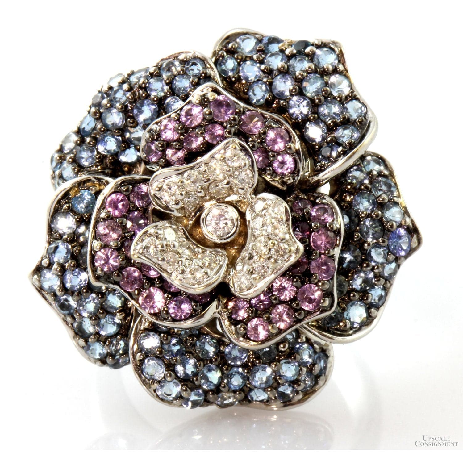 Aquamarine Sapphire Diamond Sonia Bitton Rose 18K Ring - Size 6 - Image 1