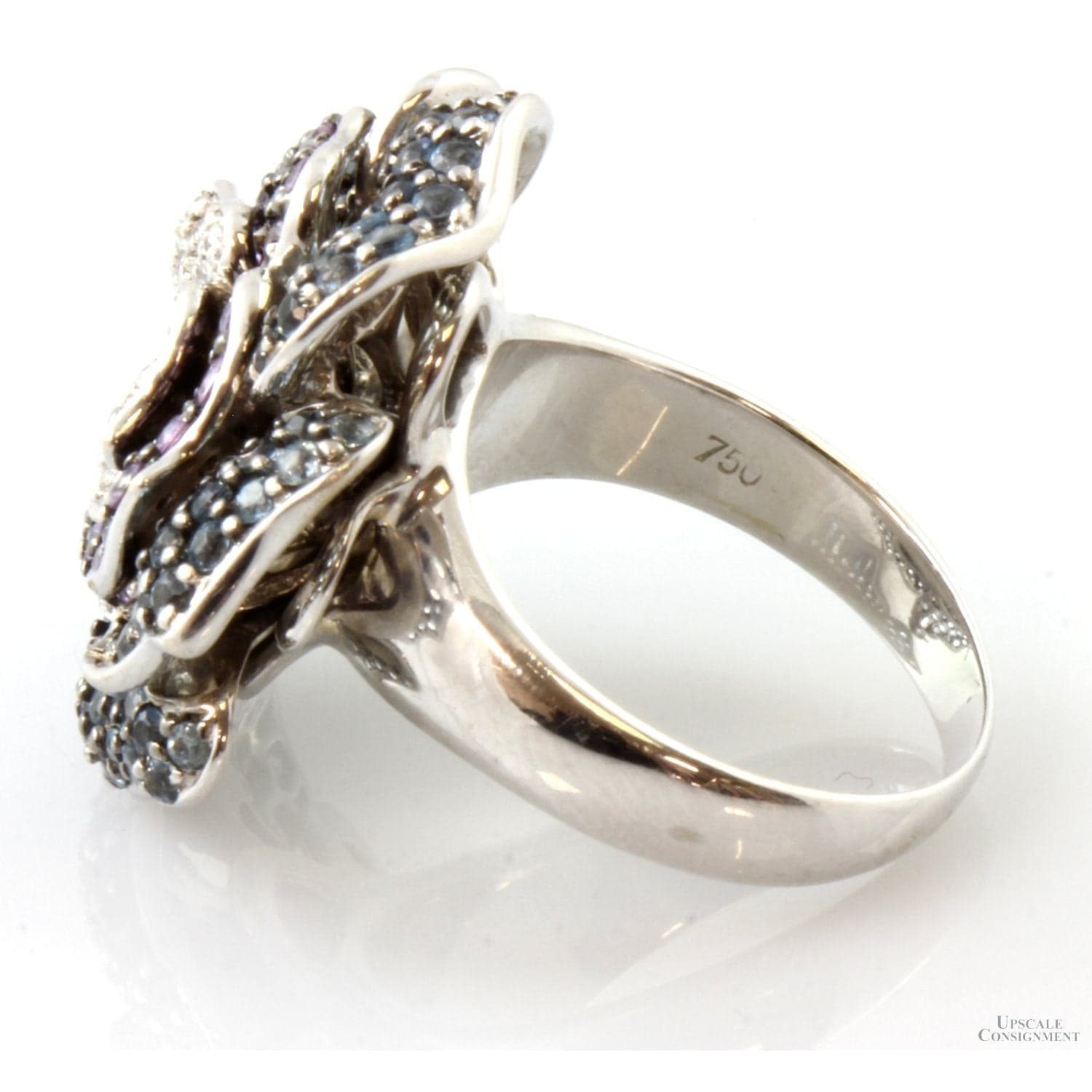 Aquamarine Sapphire Diamond Sonia Bitton Rose 18K Ring - Size 6 - Thumbnail 6