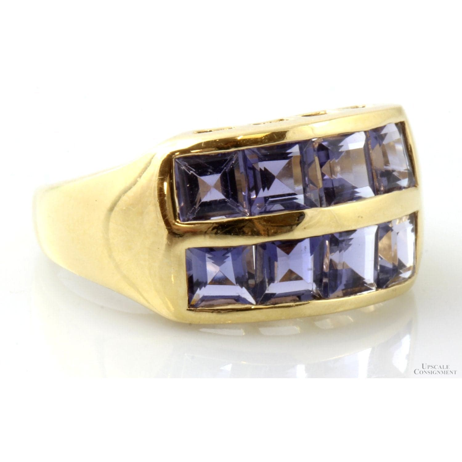 2.16ctw Iolite Gemstone 14K Yellow Gold Two-Row Band - Size 7 - Thumbnail 2