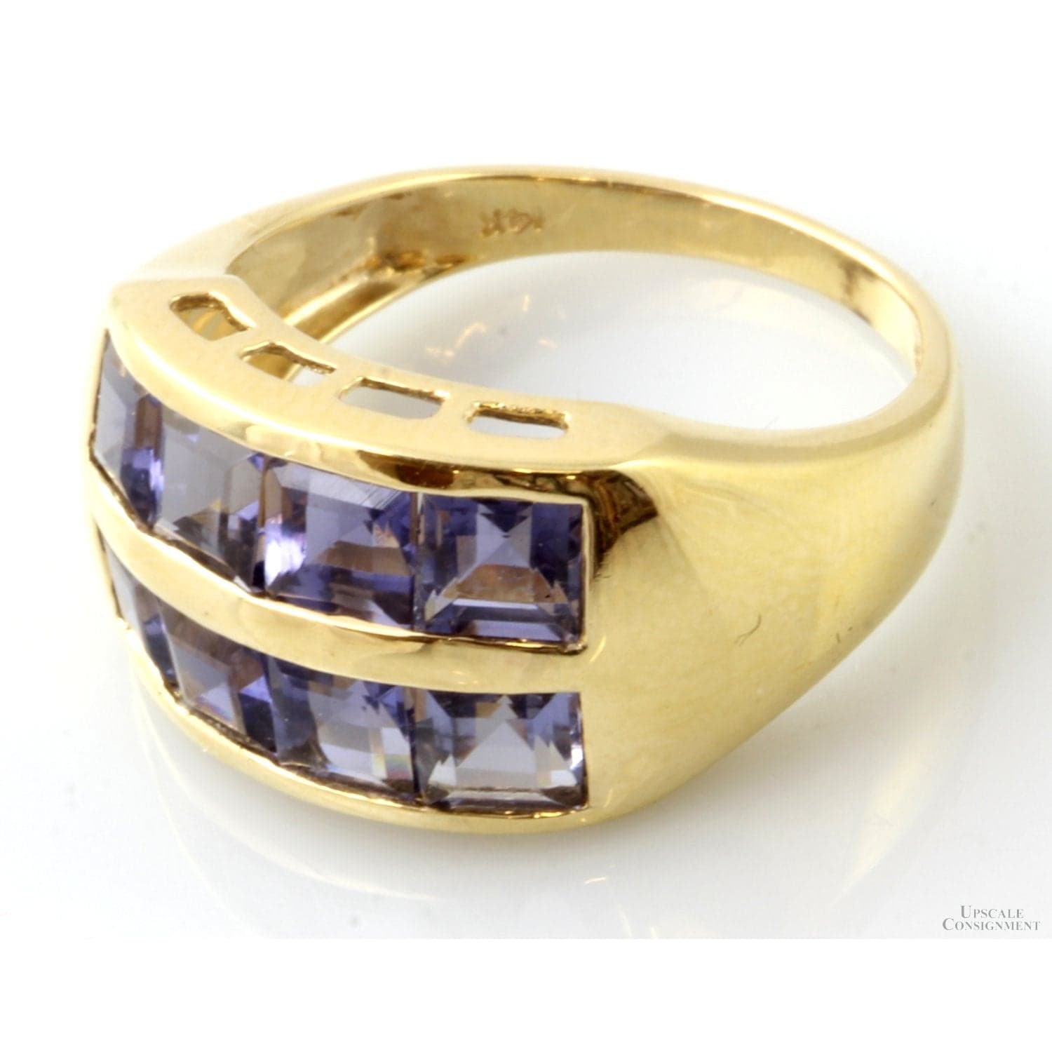 2.16ctw Iolite Gemstone 14K Yellow Gold Two-Row Band - Size 7 - Thumbnail 4