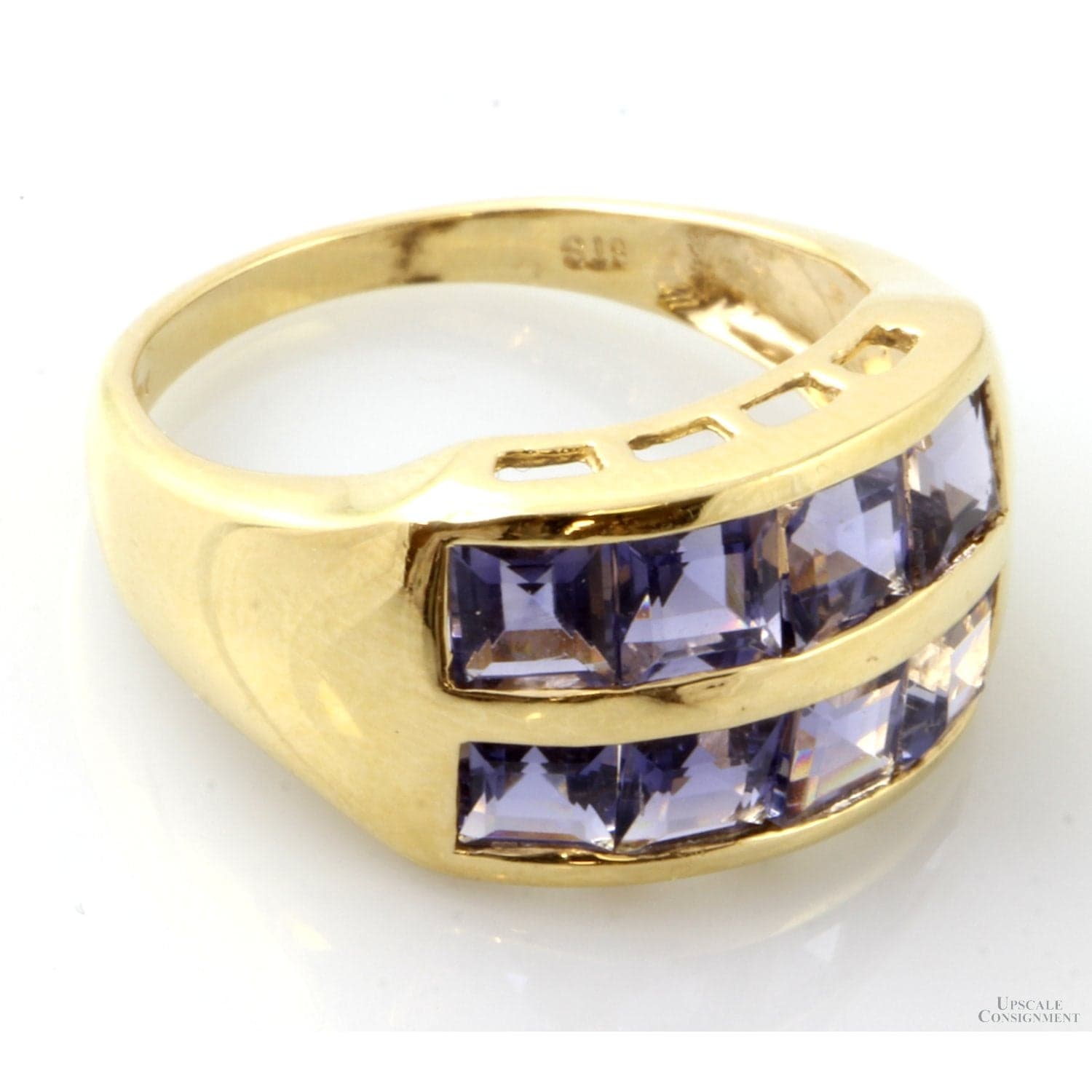 2.16ctw Iolite Gemstone 14K Yellow Gold Two-Row Band - Size 7 - Thumbnail 5
