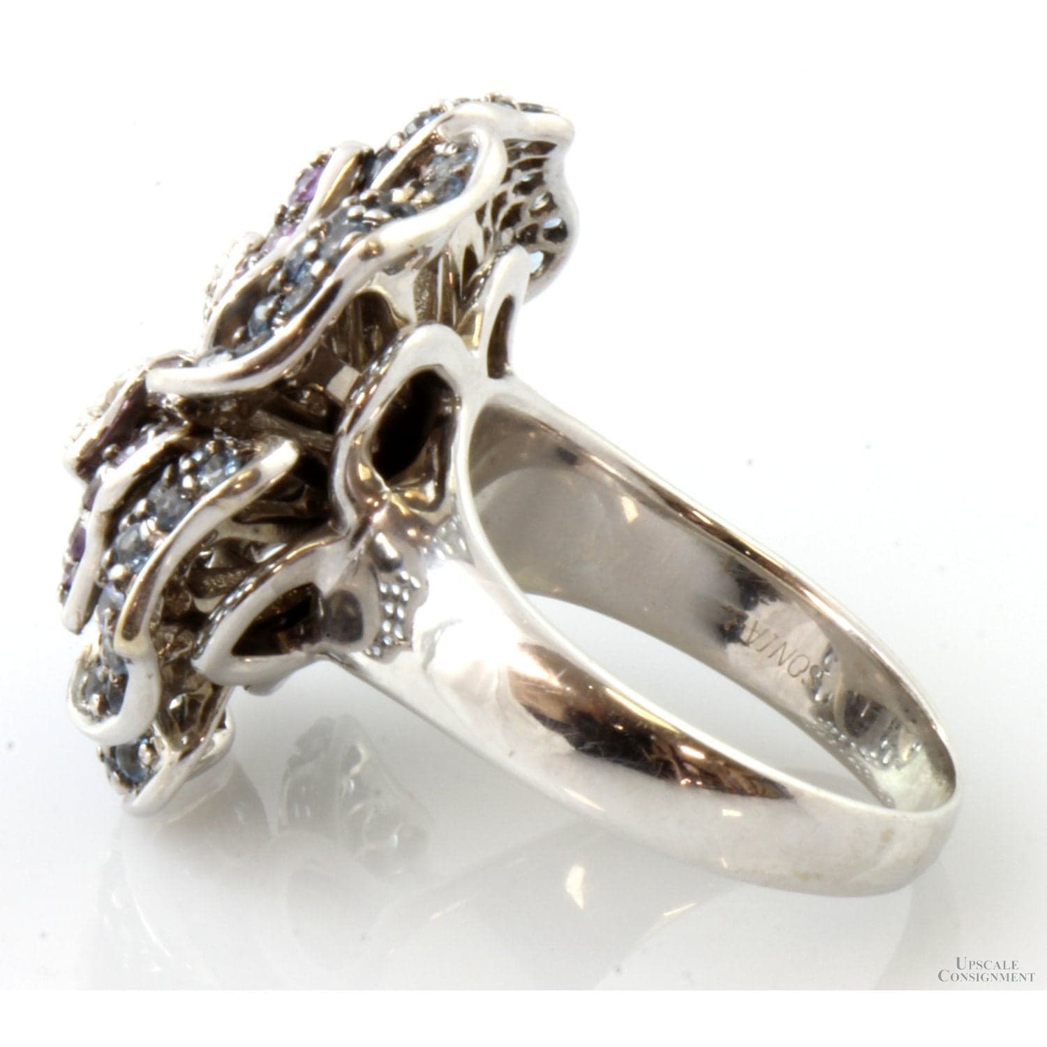 Aquamarine Sapphire Diamond Sonia Bitton Rose 18K Ring - Size 6 - Thumbnail 4