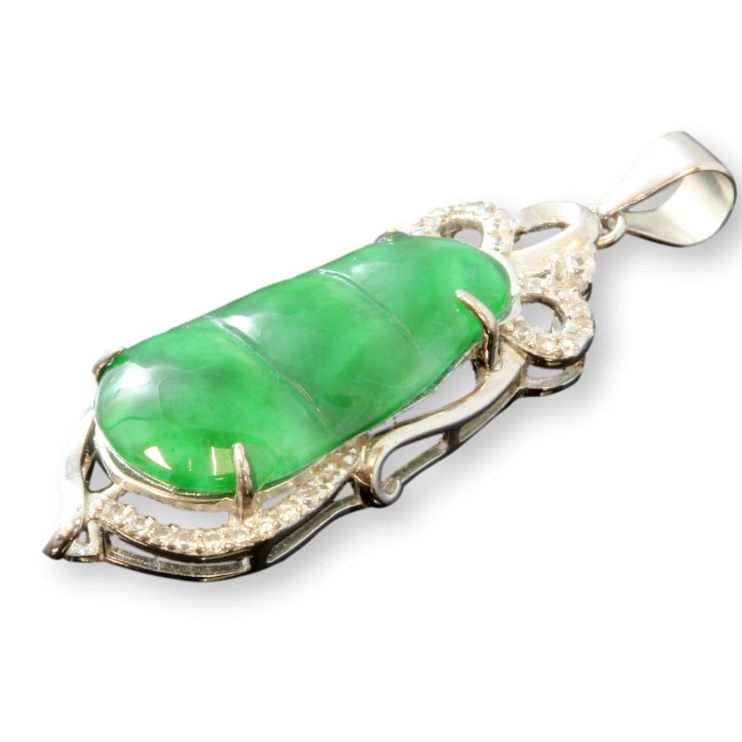 Vibrant Green Grade A Jadeite Jade Pea Pod Carved Pendant - Thumbnail 2