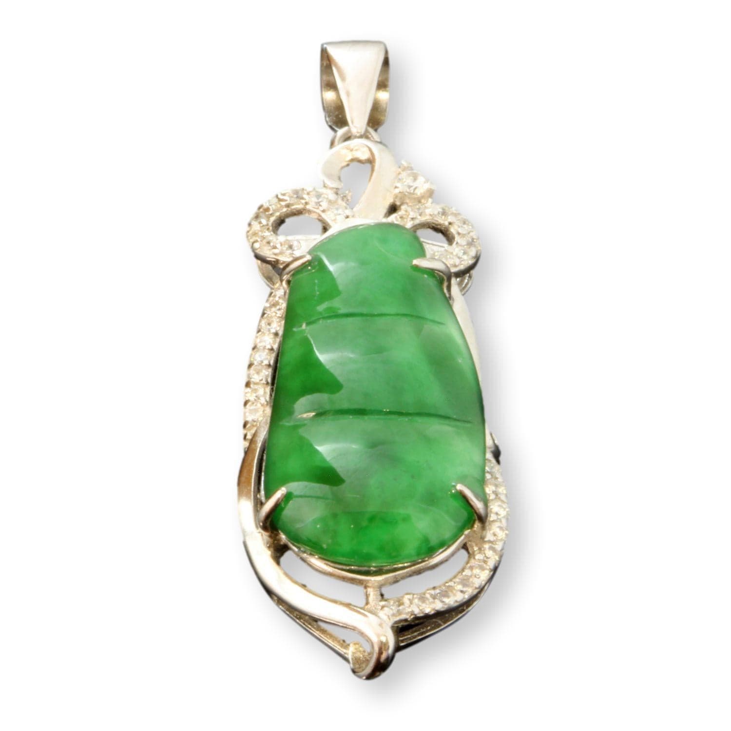Vibrant Green Grade A Jadeite Jade Pea Pod Carved Pendant - Image 1