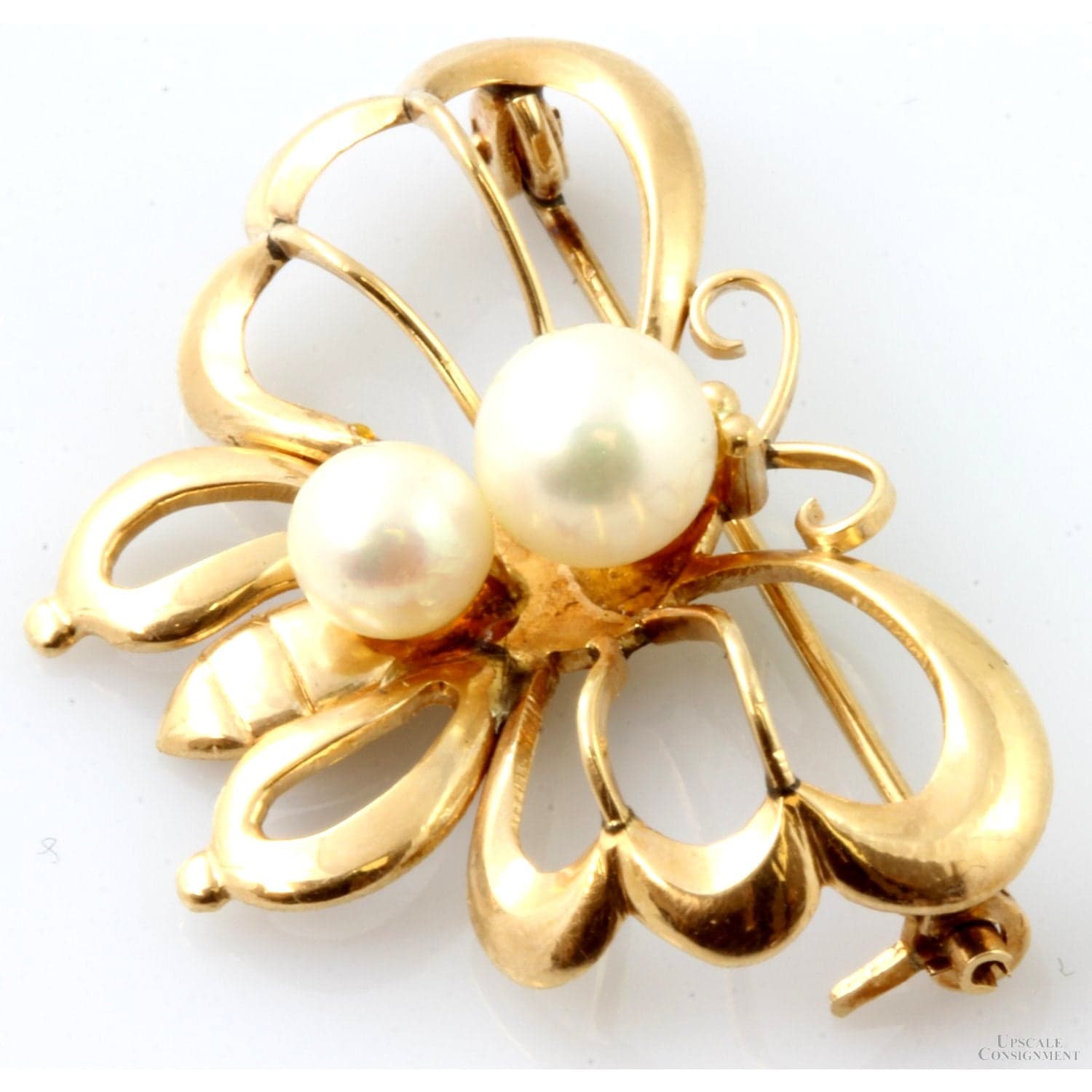 Cultured Freshwater Pearl 14K Yellow Gold Butterfly Brooch - 1.25 in - Thumbnail 2