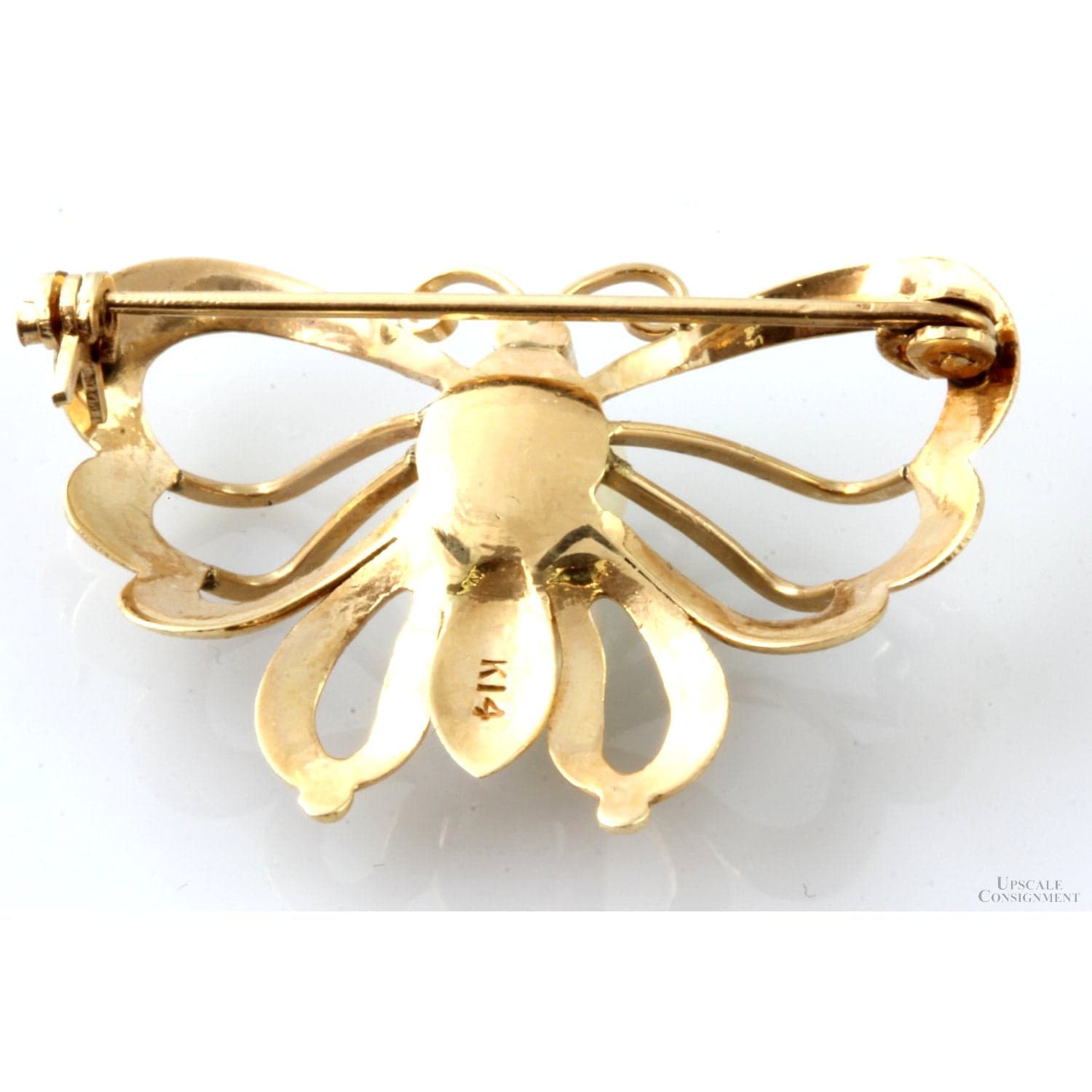 Cultured Freshwater Pearl 14K Yellow Gold Butterfly Brooch - 1.25 in - Thumbnail 3