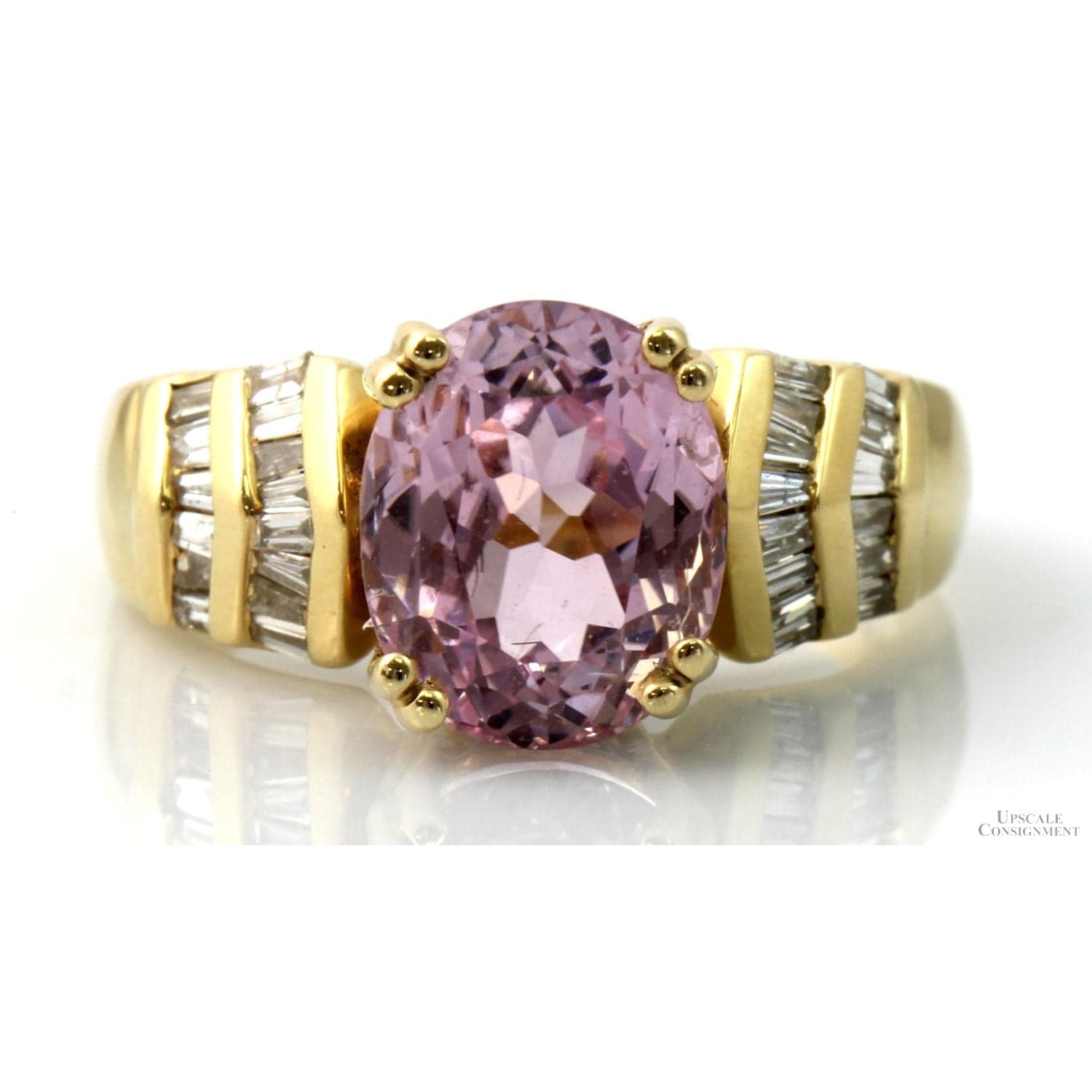 Pink Kunzite Gemstone & Diamond 14K Gold Ring - Size 9 - Image 1