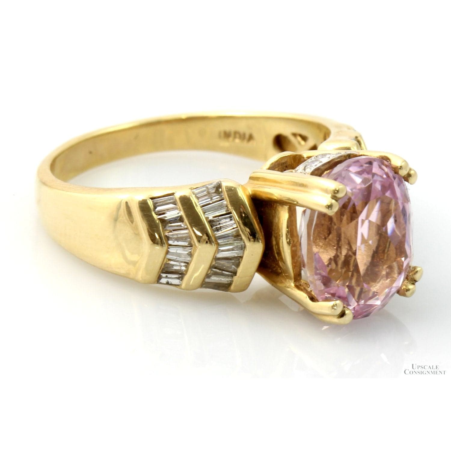 Pink Kunzite Gemstone & Diamond 14K Gold Ring - Size 9 - Thumbnail 3