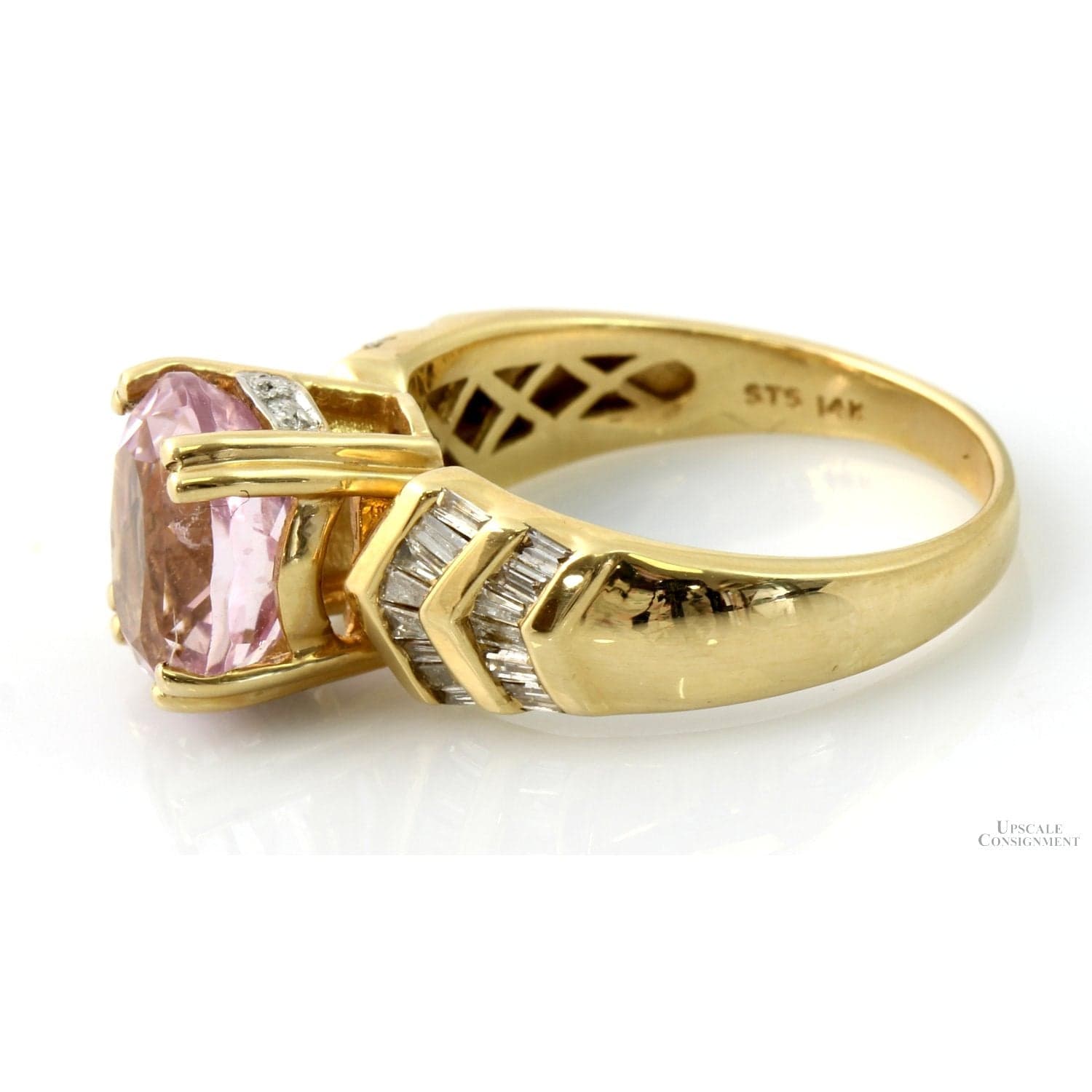 Pink Kunzite Gemstone & Diamond 14K Gold Ring - Size 9 - Thumbnail 4