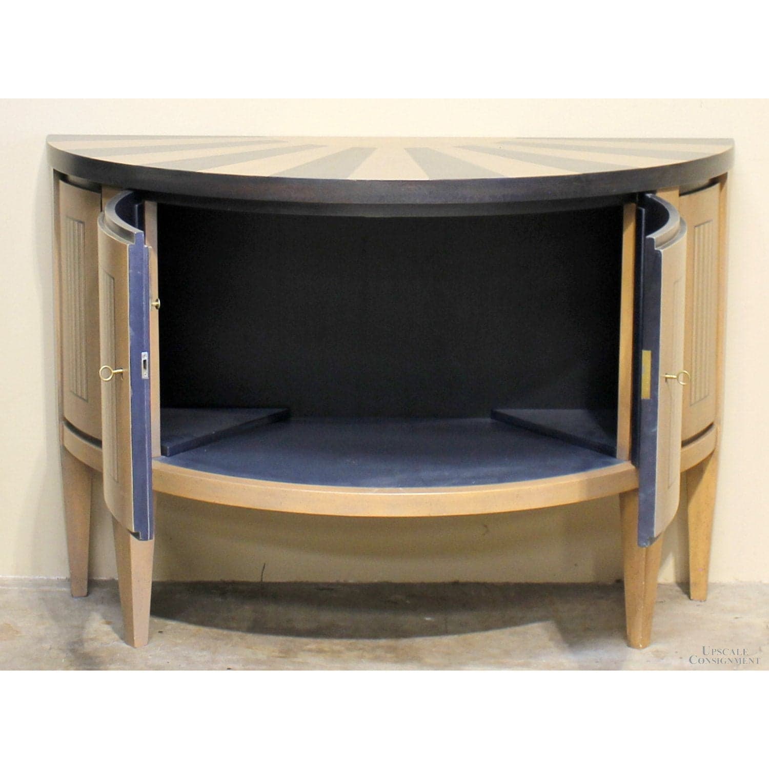 Neo-Classical Design Demilune Cabinet - Tan, Black, & White - Thumbnail 3