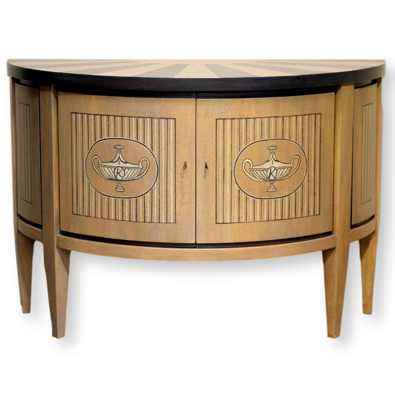 Neo-Classical Design Demilune Cabinet - Tan, Black, & White - Image 1