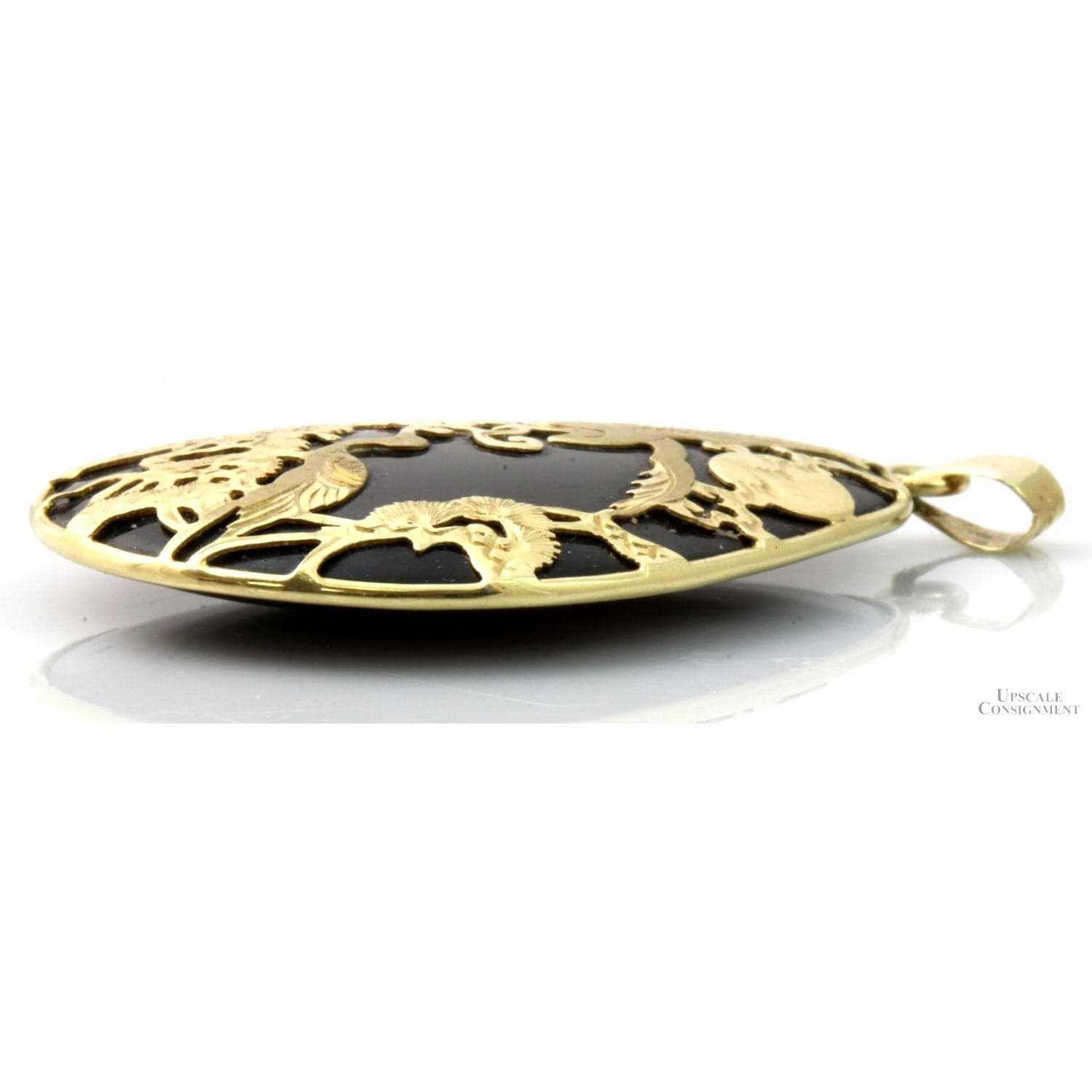 14K Carved Birds of Paradise Overlay Smoky Quartz Pendant - 2"(l)x1.25"(w) - Thumbnail 2