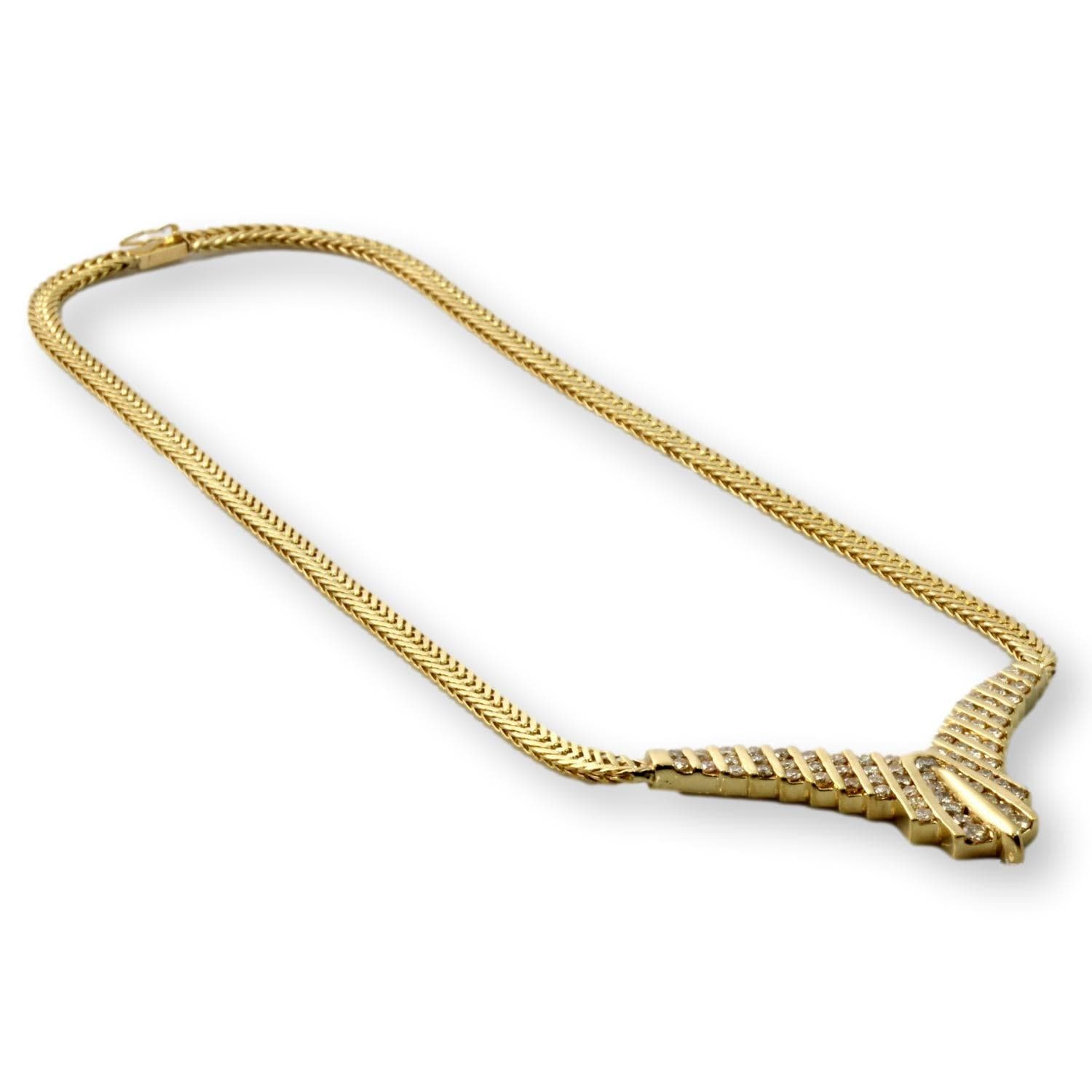 3.25ctw Diamond V-Shaped 14K Yellow Gold Formal Necklace - 18 in - Thumbnail 3