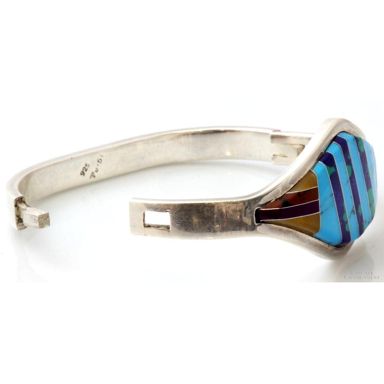 Sterling Silver Multi-Stone Channel Inlay Hinged TAXCO Bangle - Size 7 - Thumbnail 4