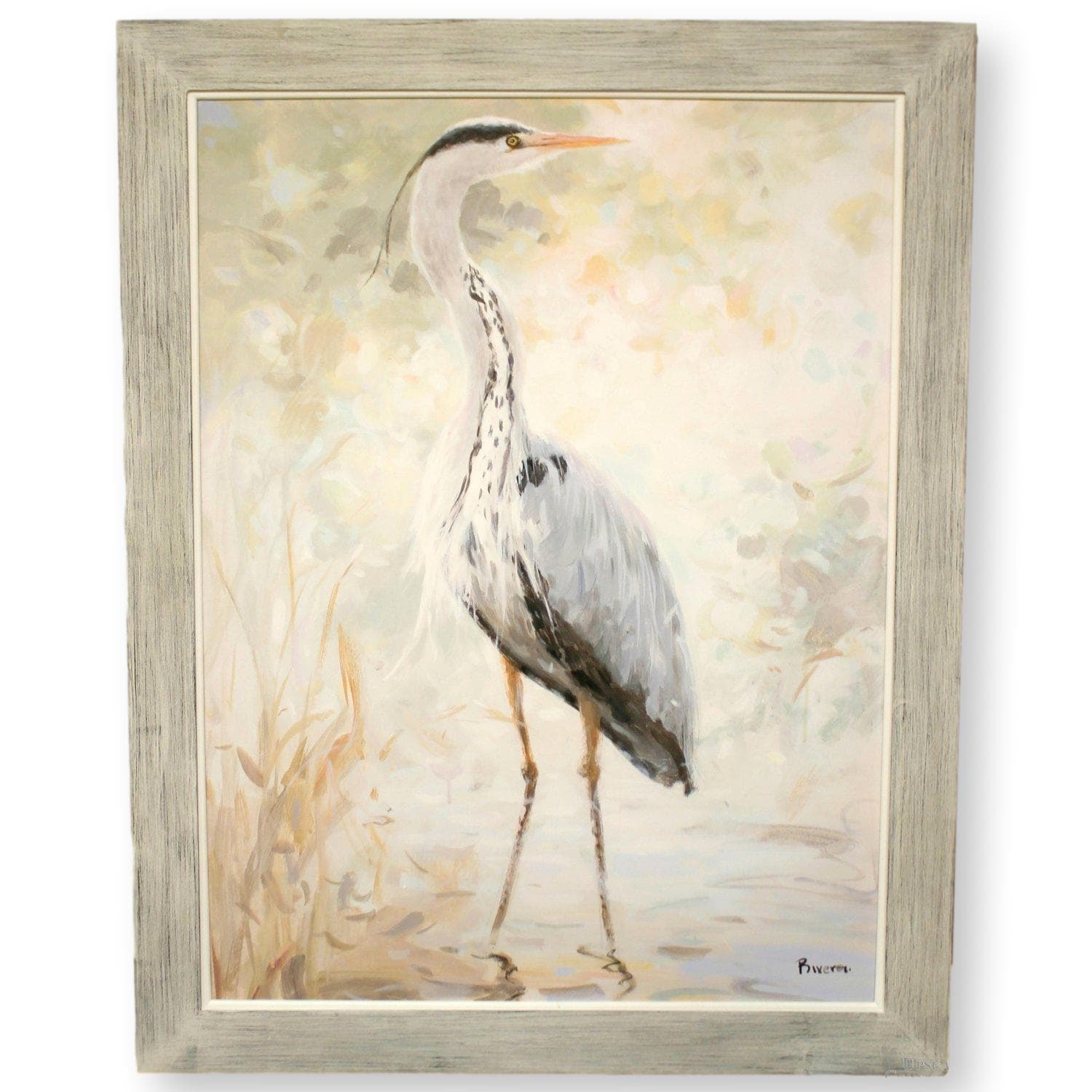 Original Painting Right Facing Gray Heron in the Reeds - Image 1