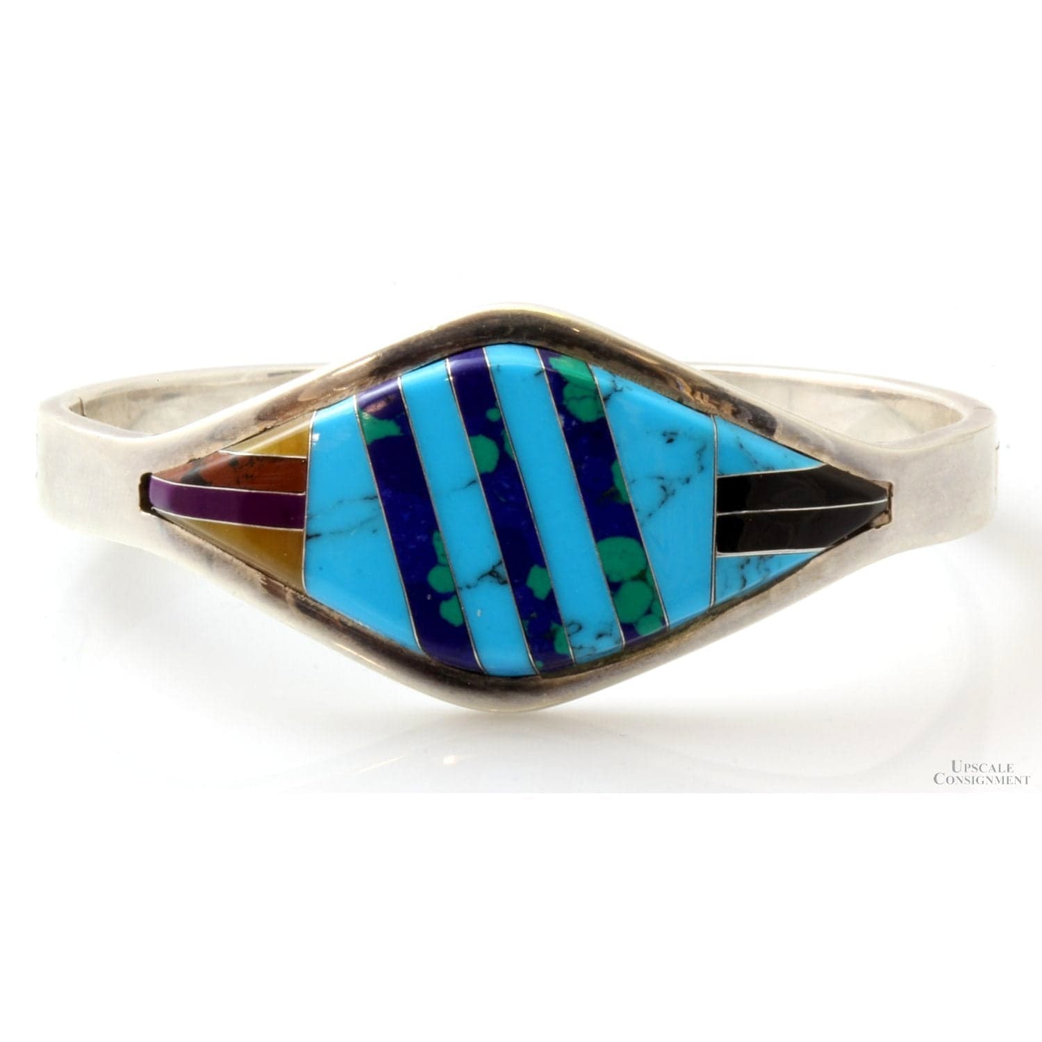 Sterling Silver Multi-Stone Channel Inlay Hinged TAXCO Bangle - Size 7 - Image 1