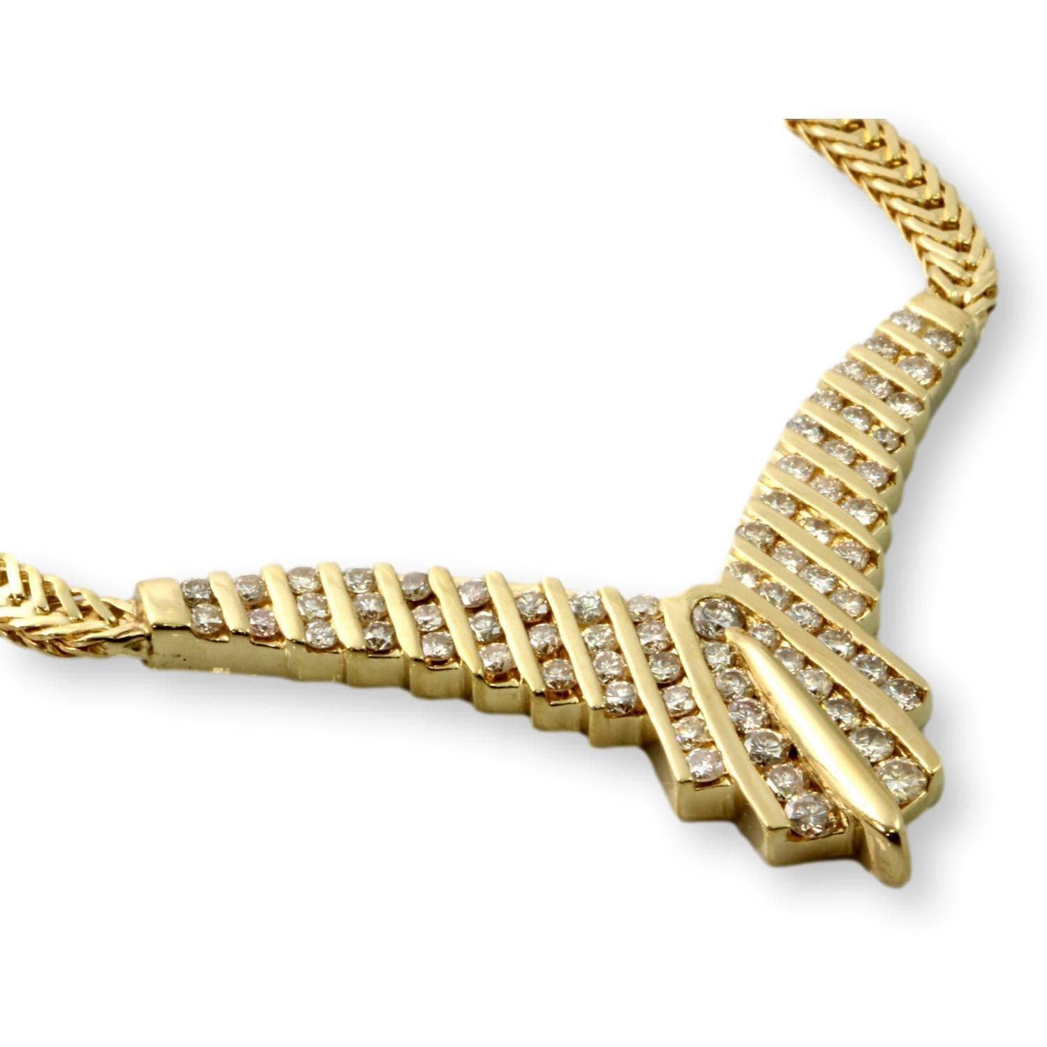 3.25ctw Diamond V-Shaped 14K Yellow Gold Formal Necklace - 18 in - Thumbnail 4