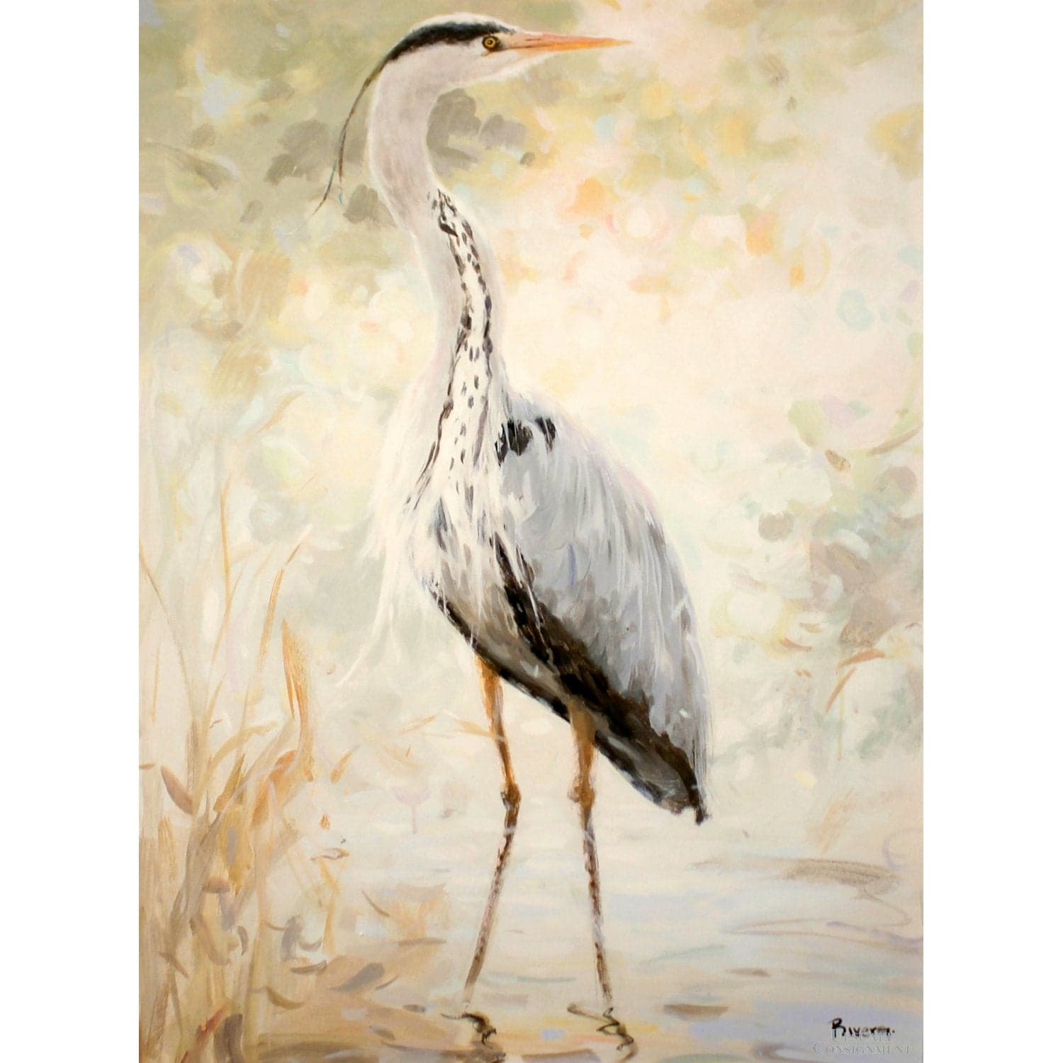 Original Painting Right Facing Gray Heron in the Reeds - Thumbnail 2