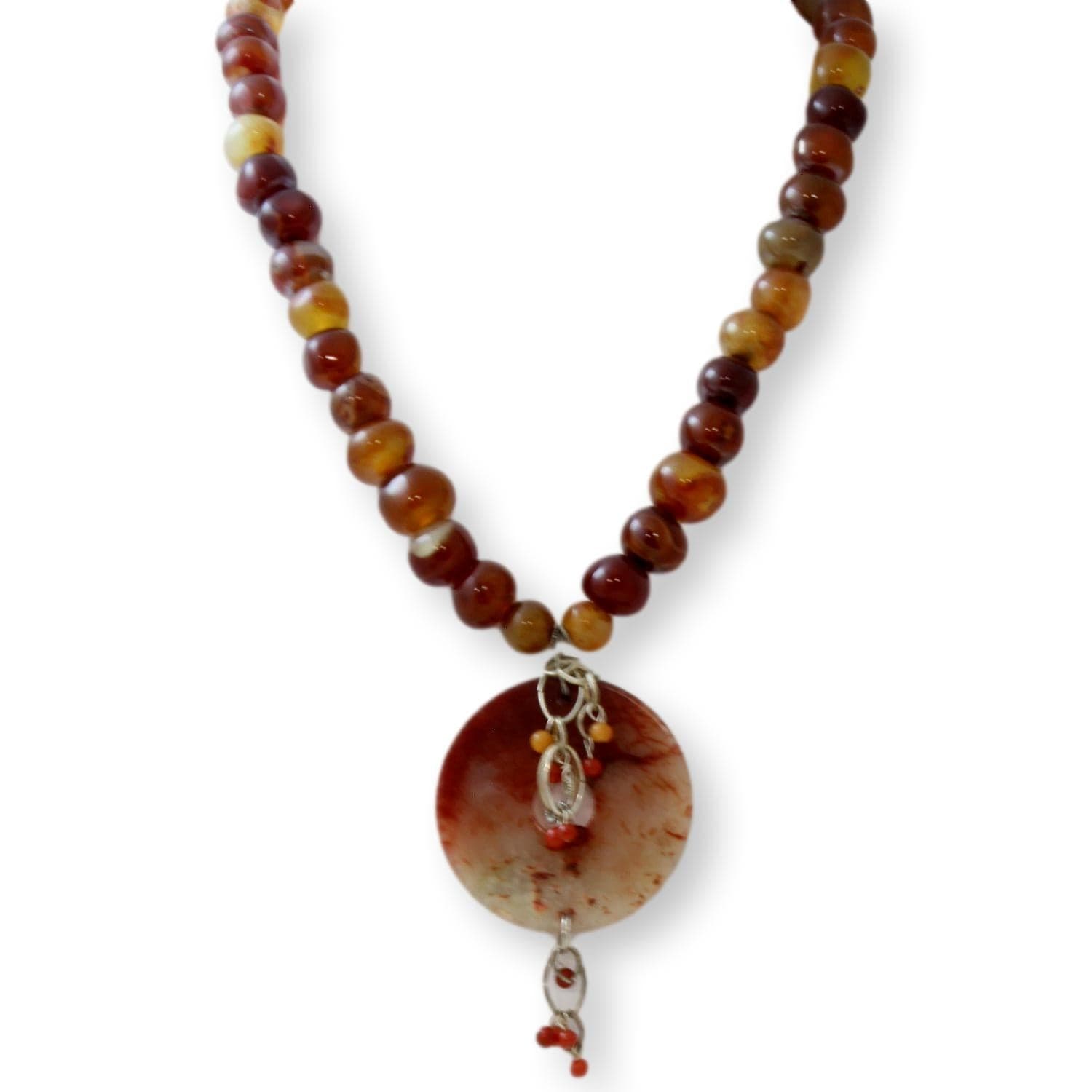Handmade Agate Bead & Donut Shape Pendant Necklace - 22"(l) + 3" Pendant - Image 1