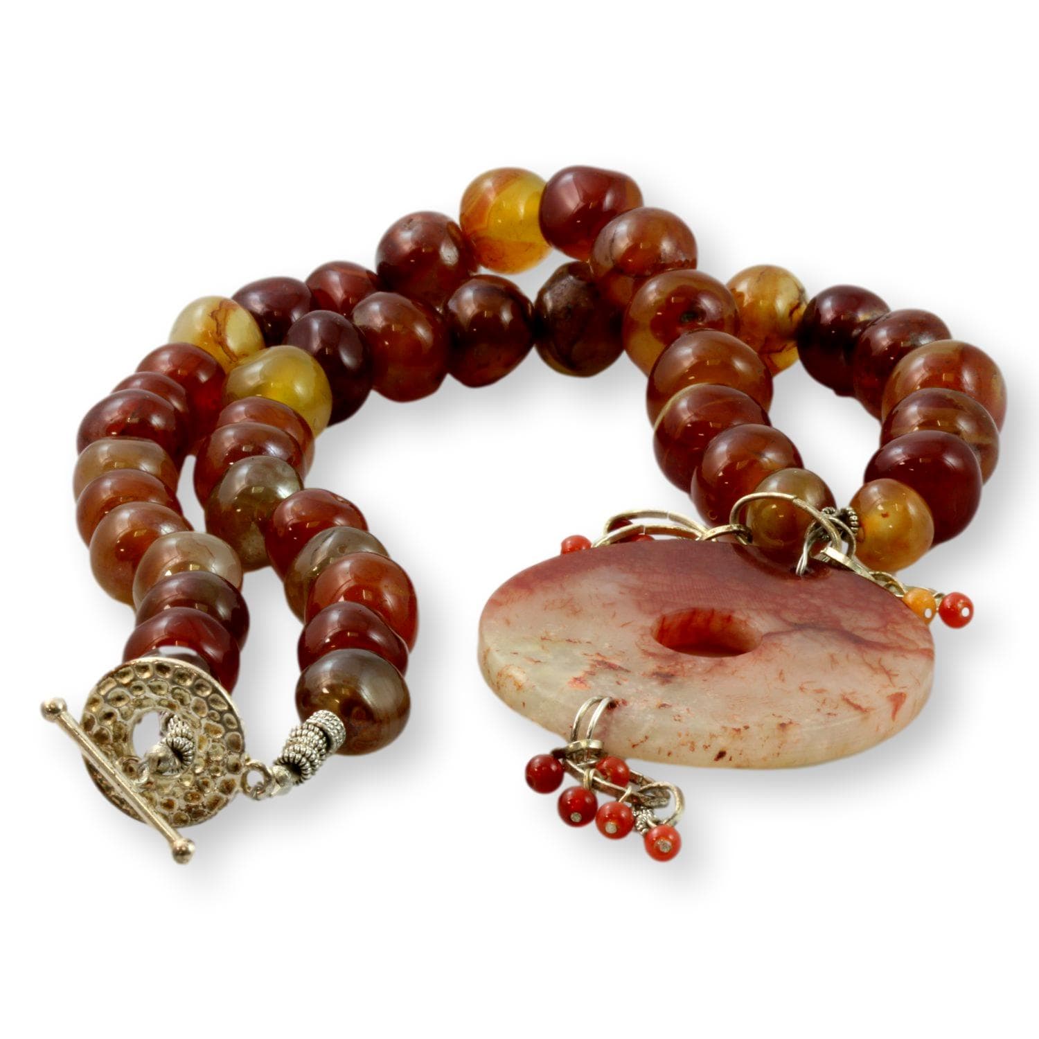 Handmade Agate Bead & Donut Shape Pendant Necklace - 22"(l) + 3" Pendant - Thumbnail 2