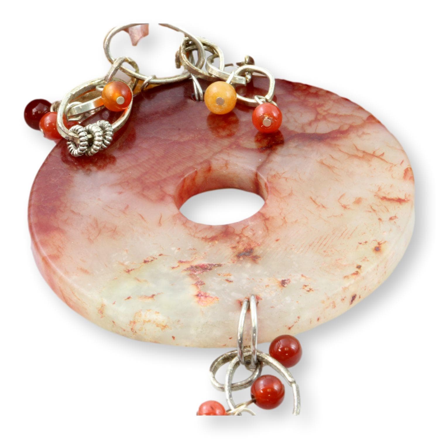 Handmade Agate Bead & Donut Shape Pendant Necklace - 22"(l) + 3" Pendant - Thumbnail 3