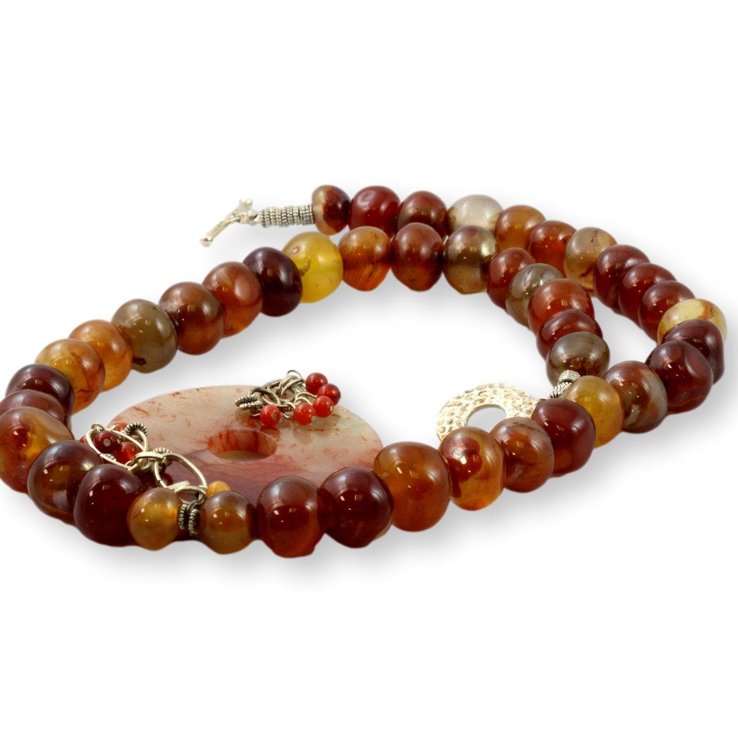 Handmade Agate Bead & Donut Shape Pendant Necklace - 22"(l) + 3" Pendant - Thumbnail 4