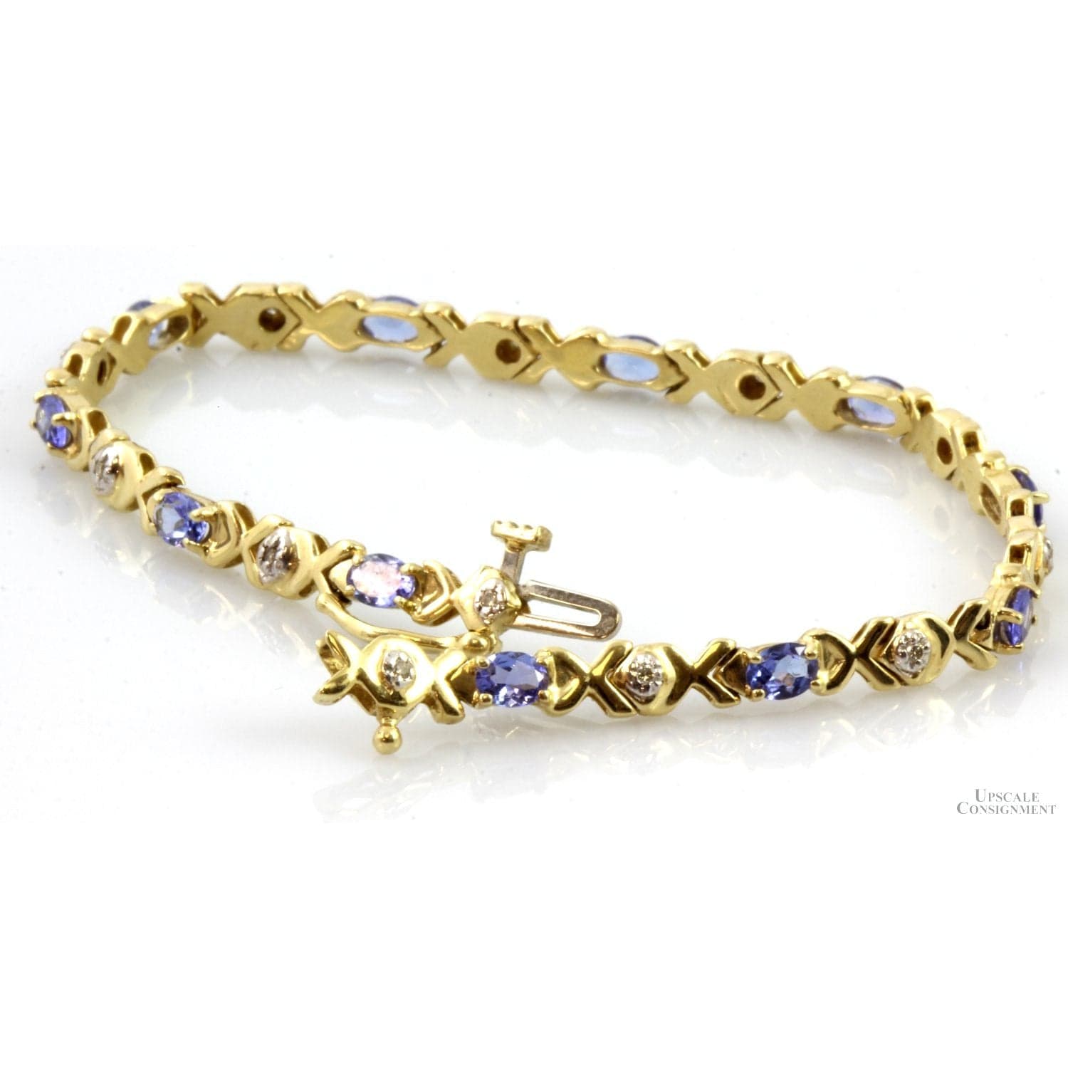 2.31ctw Violetish Blue Tanzanite Diamond XO Link 14K Gold Bracelet - 6.75" - Thumbnail 3
