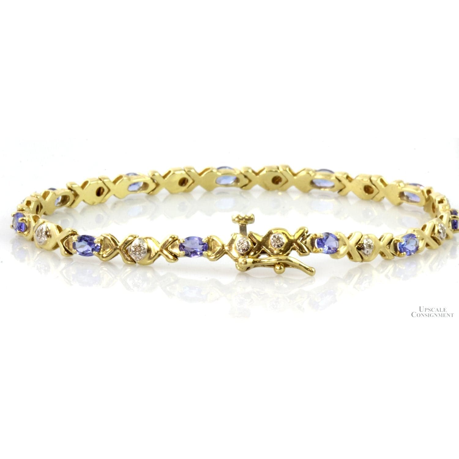 2.31ctw Violetish Blue Tanzanite Diamond XO Link 14K Gold Bracelet - 6.75" - Thumbnail 2