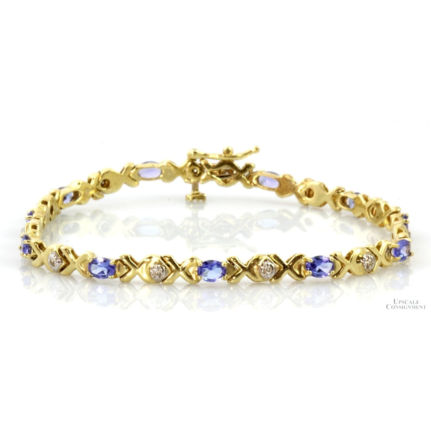 2.31ctw Violetish Blue Tanzanite Diamond XO Link 14K Gold Bracelet - 6.75" - Image 1