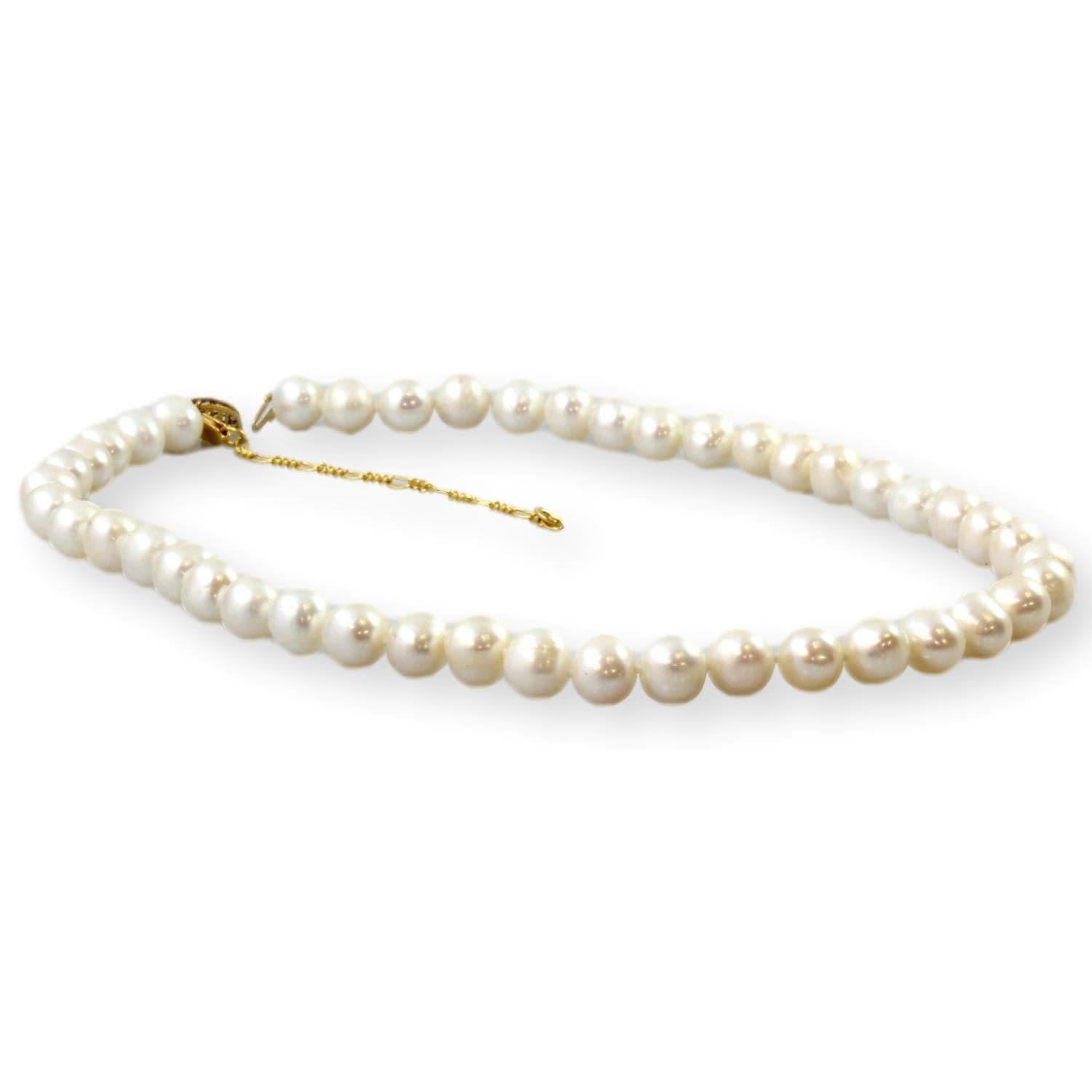 Handknotted 10mm Cultured White Pearl 14K Gold Necklace - 18"-21" - Image 1