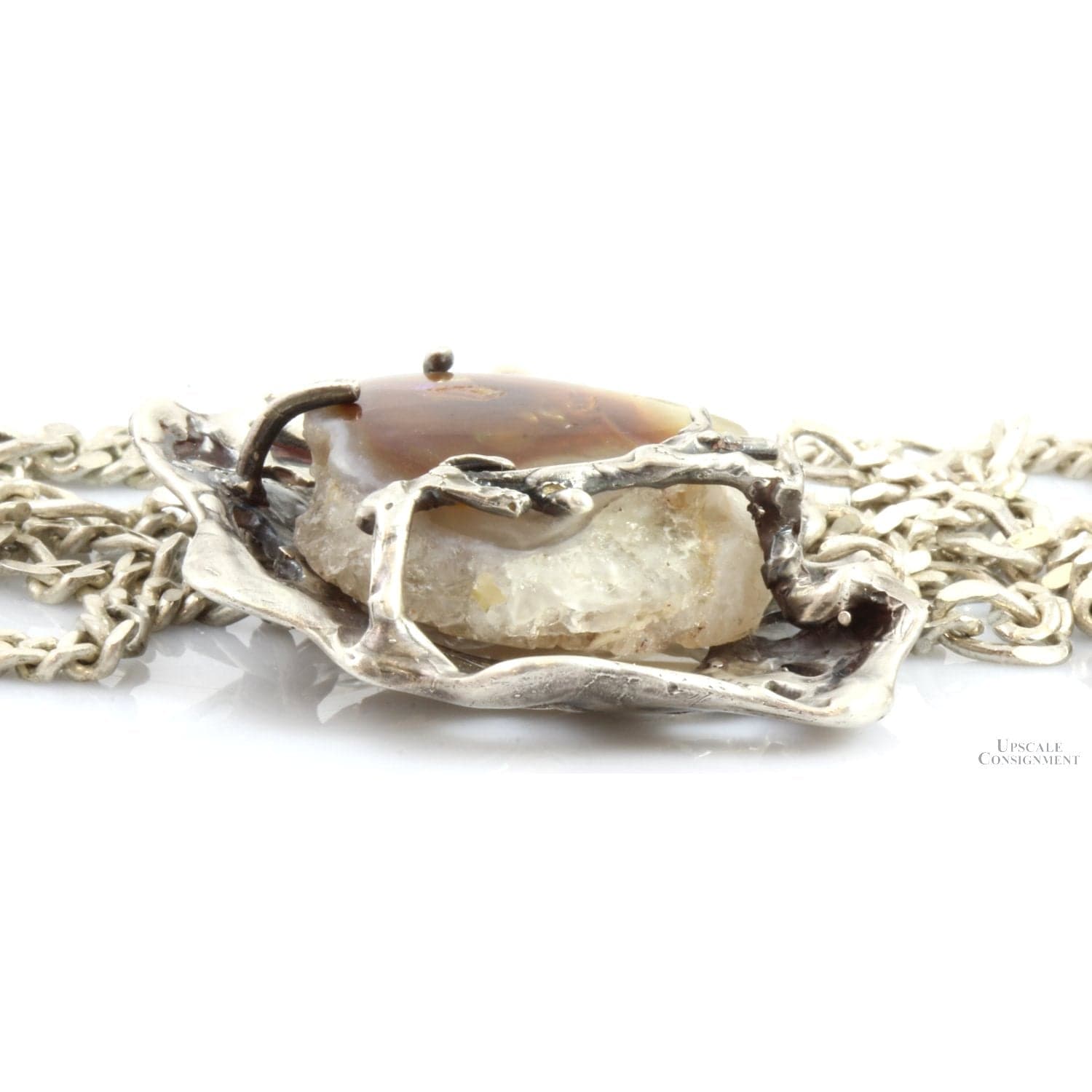 Mexican Fire Agate Window in Rough Custom Sterling Silver Pendant Necklace - 22 in - Thumbnail 5