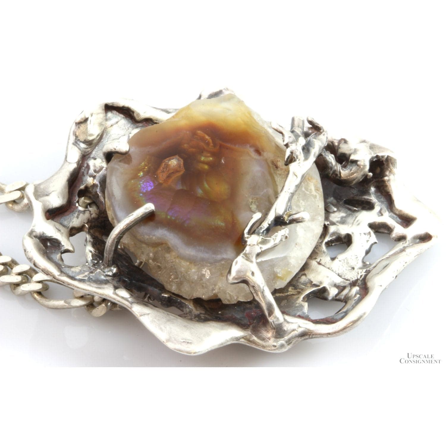 Mexican Fire Agate Window in Rough Custom Sterling Silver Pendant Necklace - 22 in - Thumbnail 2