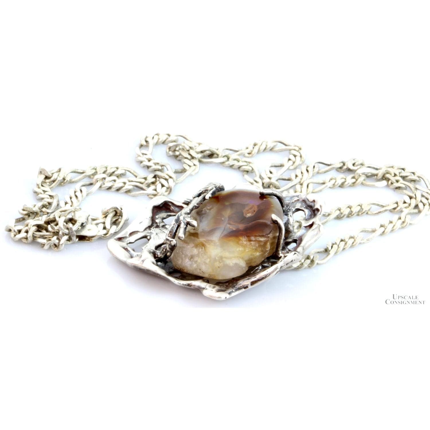 Mexican Fire Agate Window in Rough Custom Sterling Silver Pendant Necklace - 22 in - Thumbnail 4