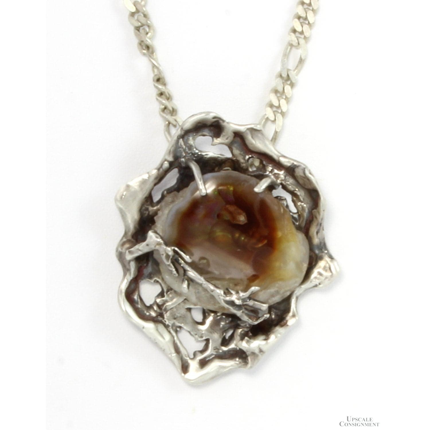 Mexican Fire Agate Window in Rough Custom Sterling Silver Pendant Necklace - 22 in - Image 1