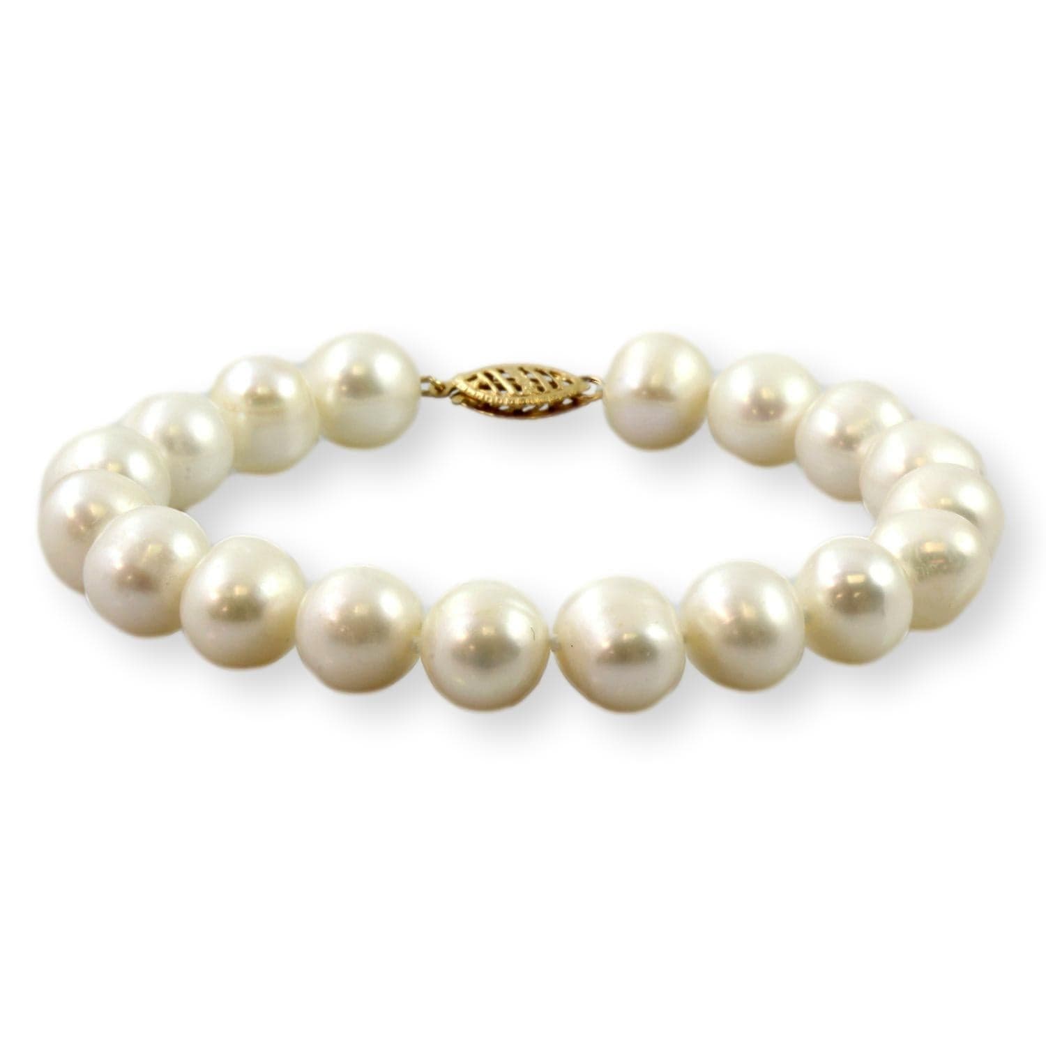 Handknotted 10mm Cultured White Pearl 14K Gold Bracelet - 7.5 in. - Image 1