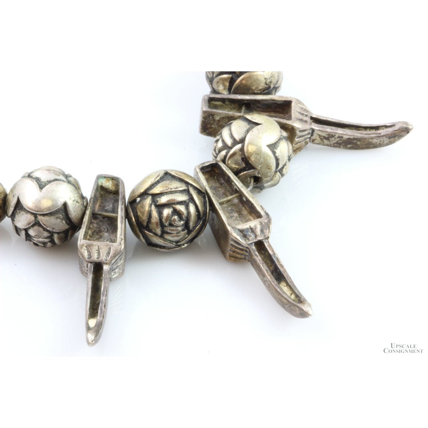 Petrified Wood Carved Silver Turquoise Bear Claw Necklace - 18 in - Thumbnail 5