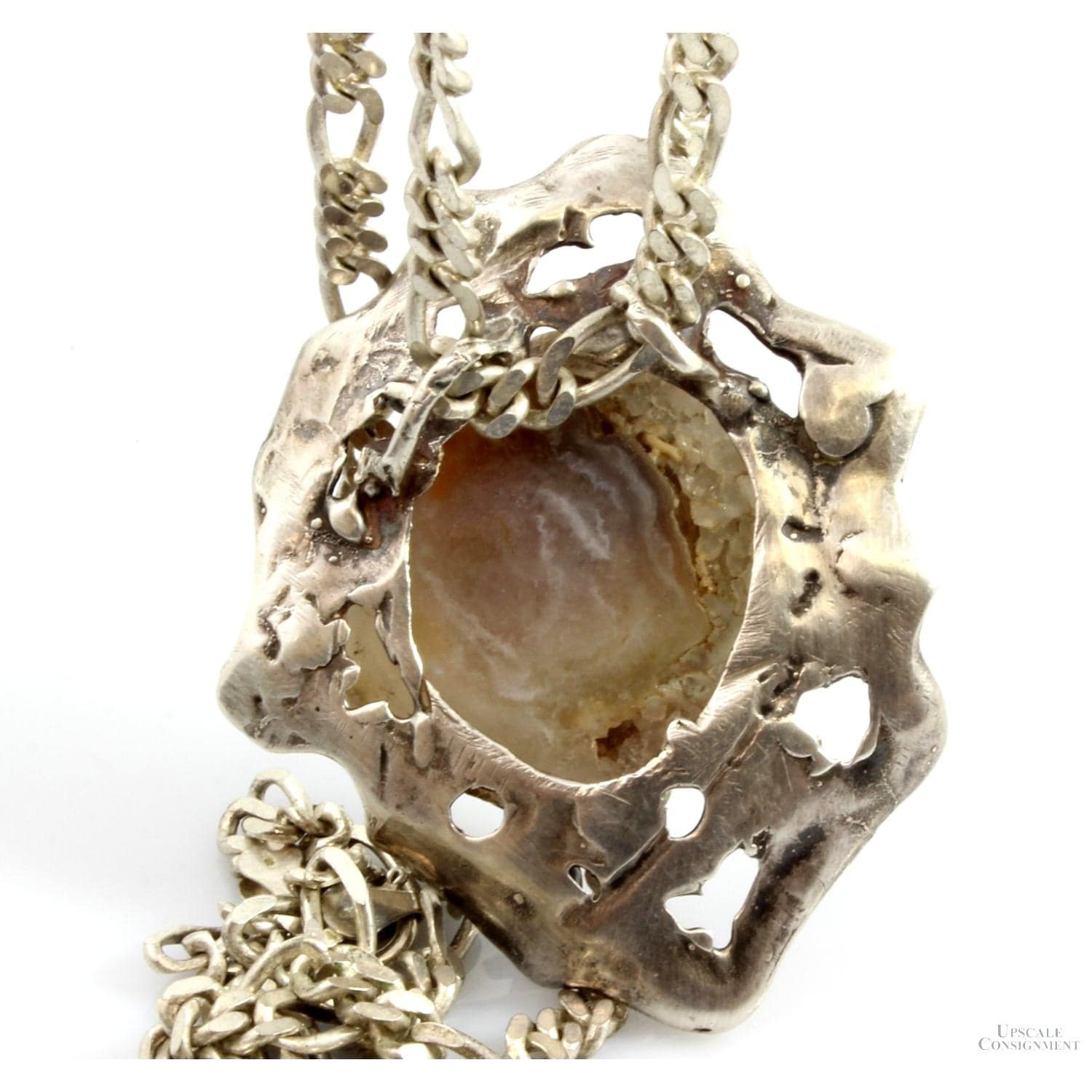 Mexican Fire Agate Window in Rough Custom Sterling Silver Pendant Necklace - 22 in - Thumbnail 6
