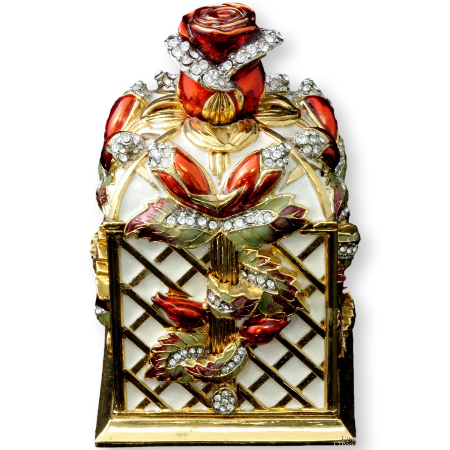 Ltd Edition 22K Gold Plate Enamel Rose Box & Rose Pin - 4" x 2" - Thumbnail 2