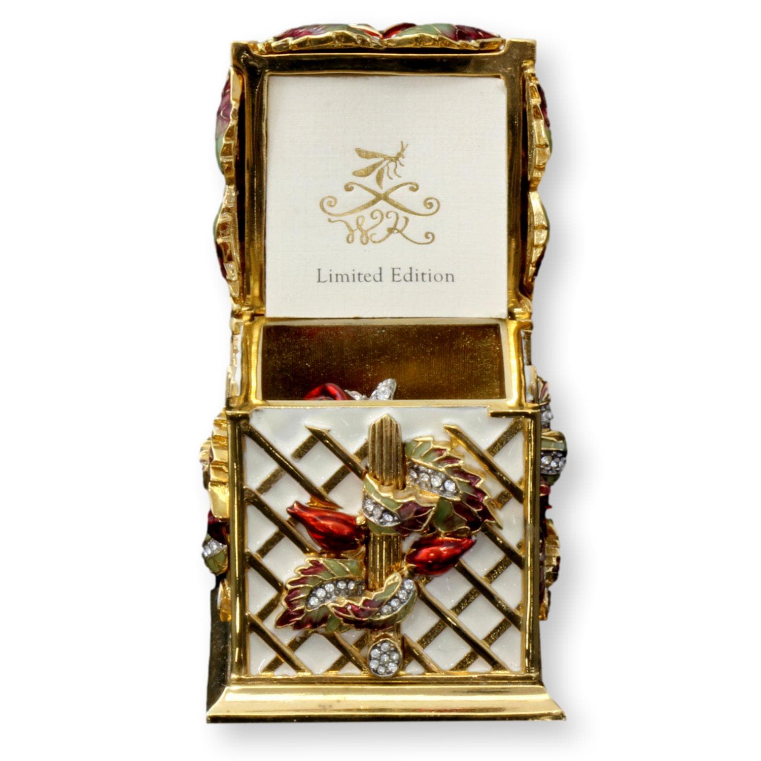 Ltd Edition 22K Gold Plate Enamel Rose Box & Rose Pin - 4" x 2" - Thumbnail 6