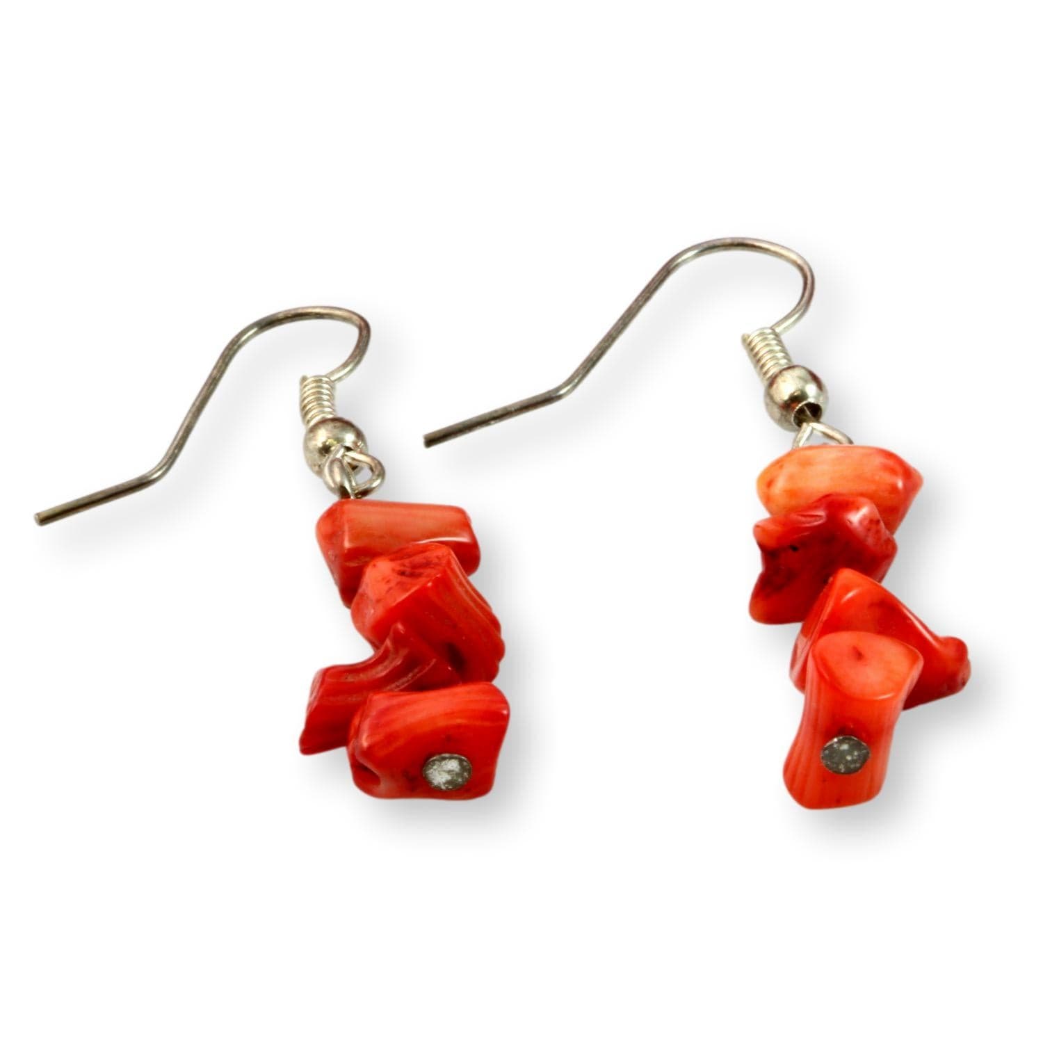 Red Coral Bead & Sterling Silver Necklace, Bracelet Earring Set - 21.5" - Thumbnail 4