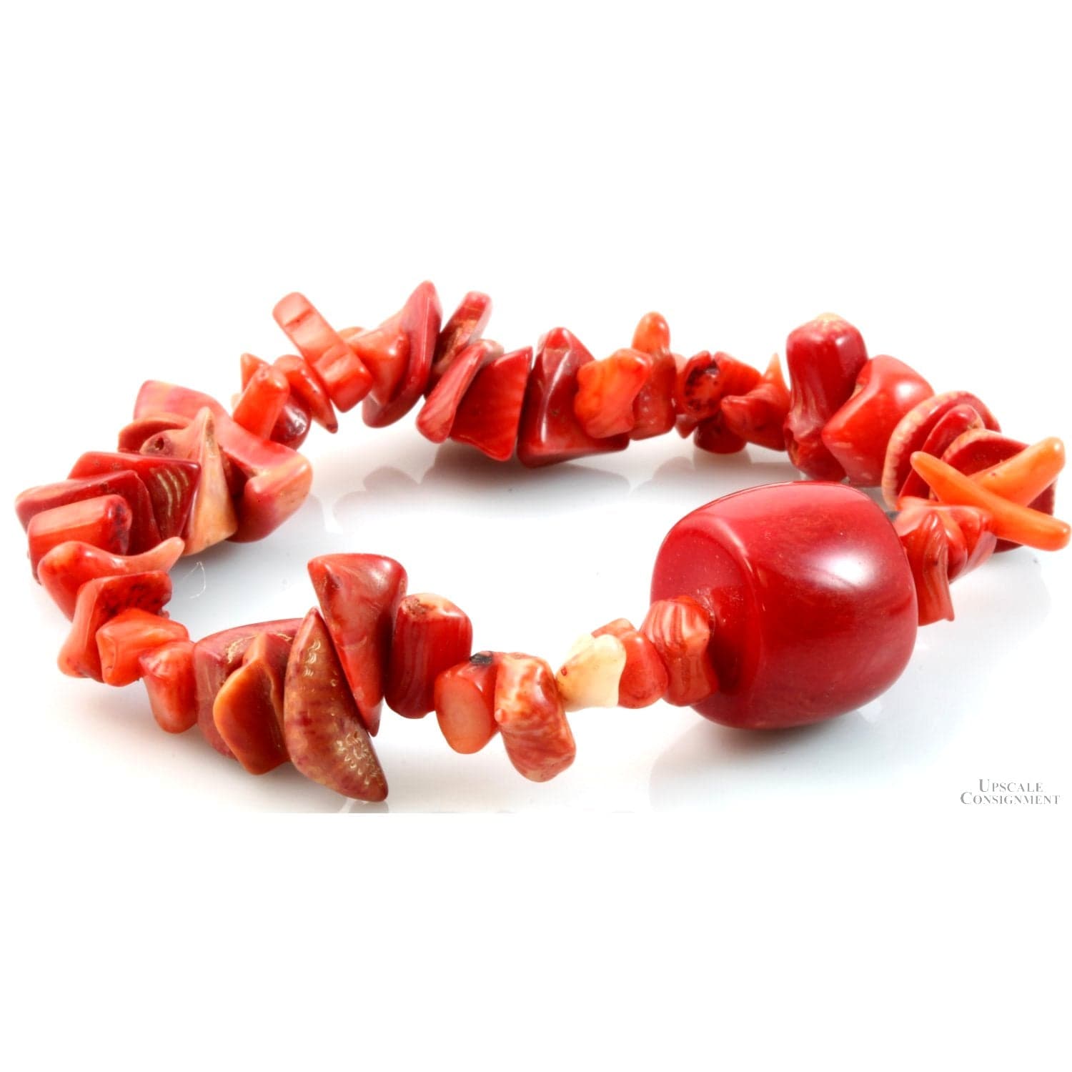 Red Coral Bead & Sterling Silver Necklace, Bracelet Earring Set - 21.5" - Thumbnail 5