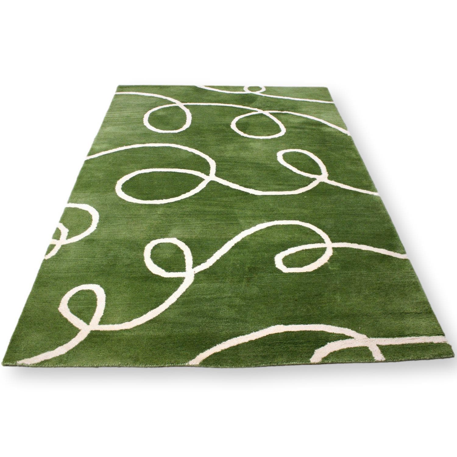 Pottery Barn 5' X 8' Green Swirl Wool Area Rug - Image 1