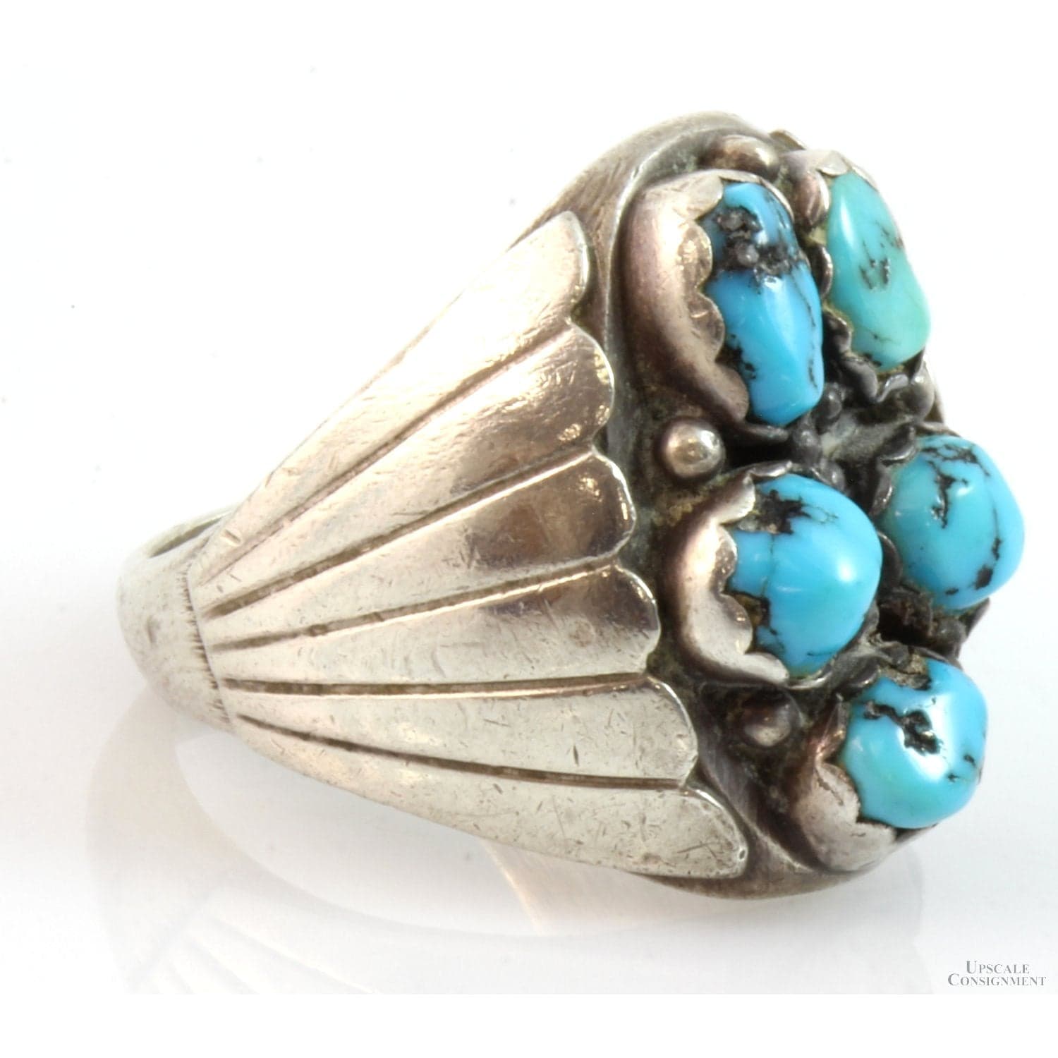 Turquoise Nugget Cluster Sterling Silver Men's Ring - Size 10.5 - Thumbnail 2
