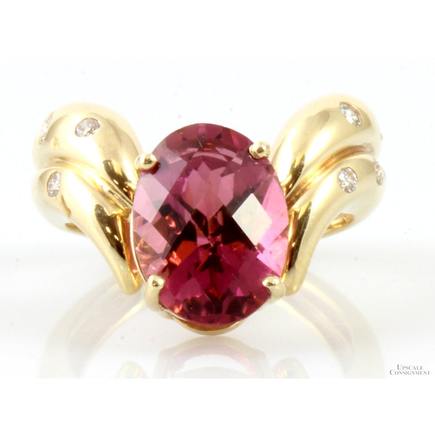 5.15ct Rubelite Tourmaline Diamond 14K Yellow Gold Ring - Size 6 - Thumbnail 2