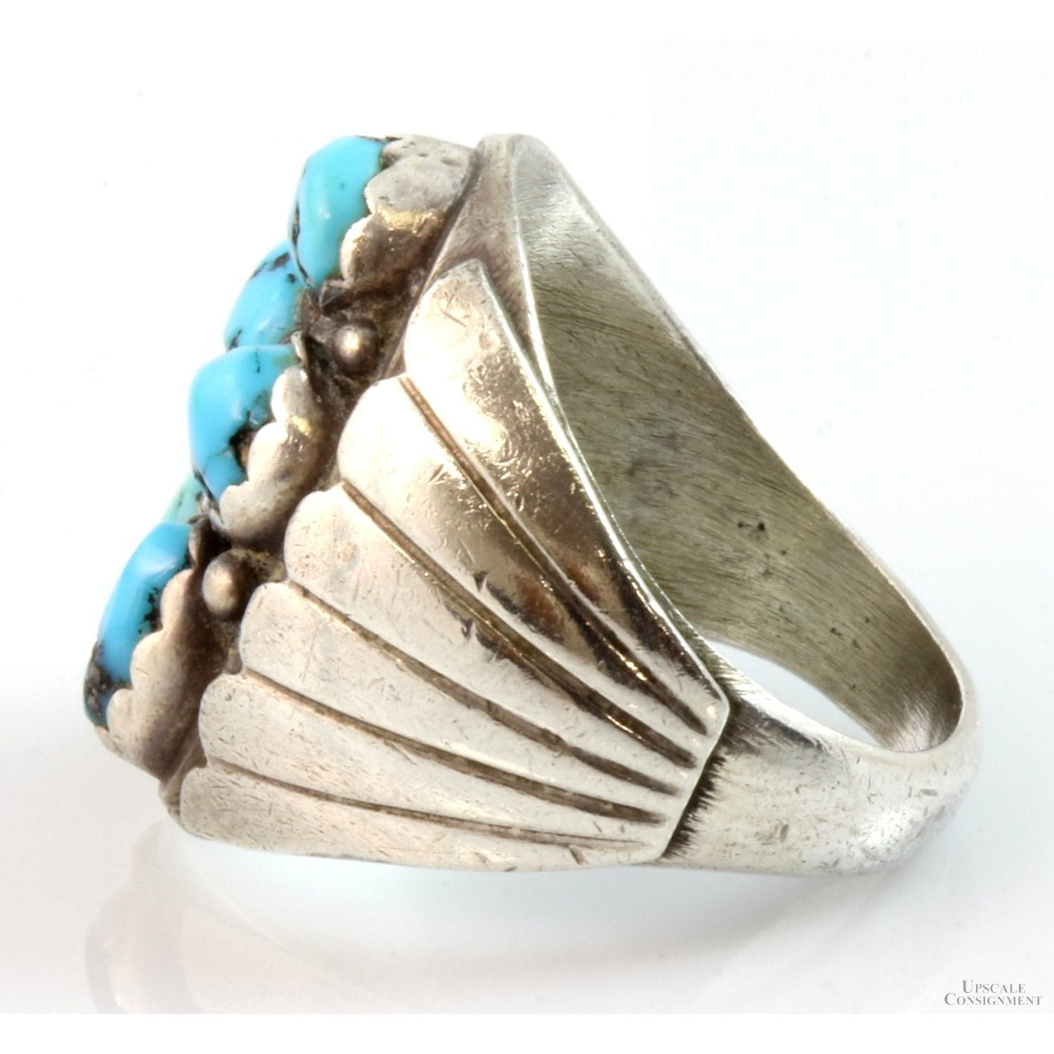 Turquoise Nugget Cluster Sterling Silver Men's Ring - Size 10.5 - Thumbnail 5